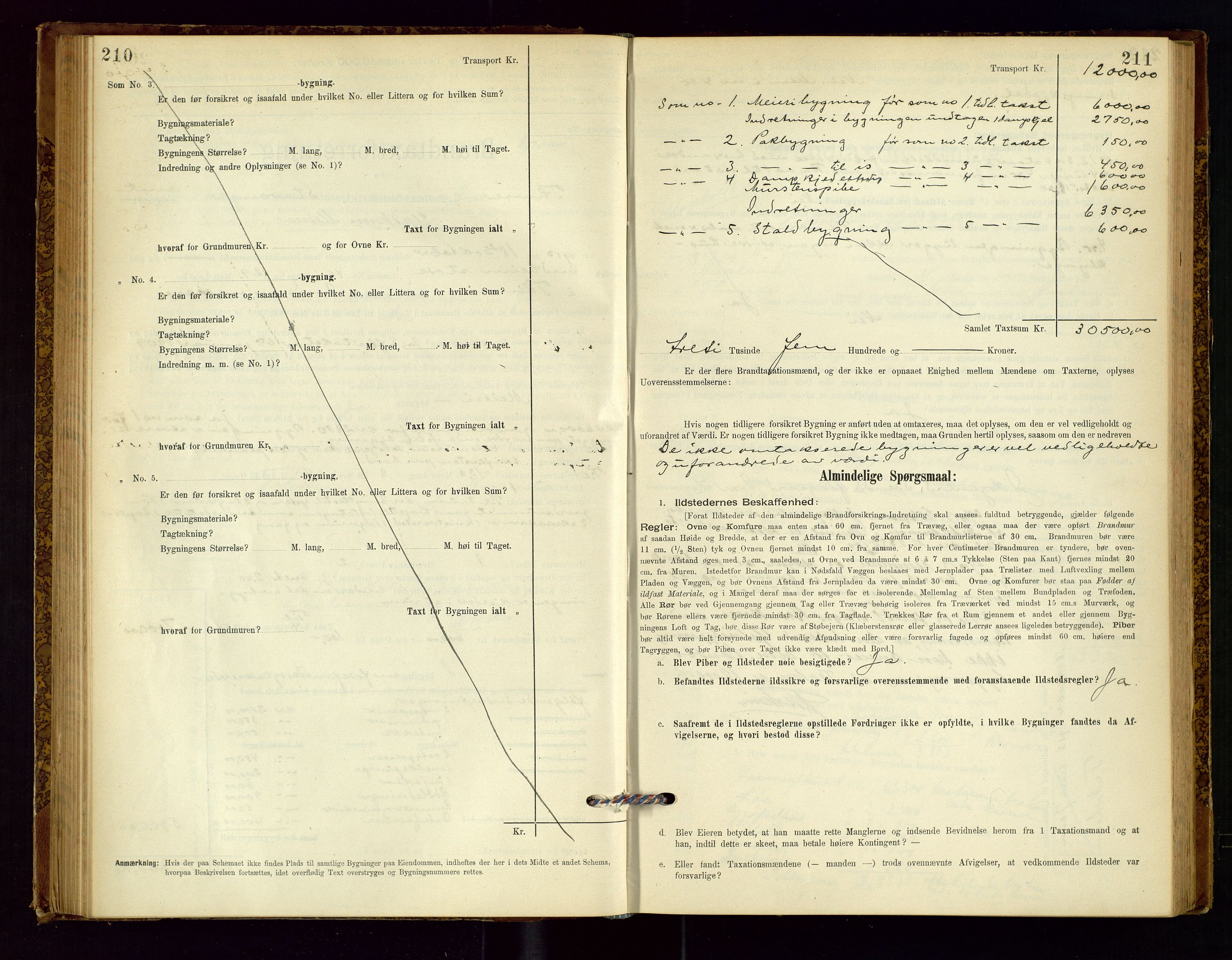 Time lensmannskontor, AV/SAST-A-100420/Gob/L0001: Branntakstprotokoll, 1896-1914, p. 210-211