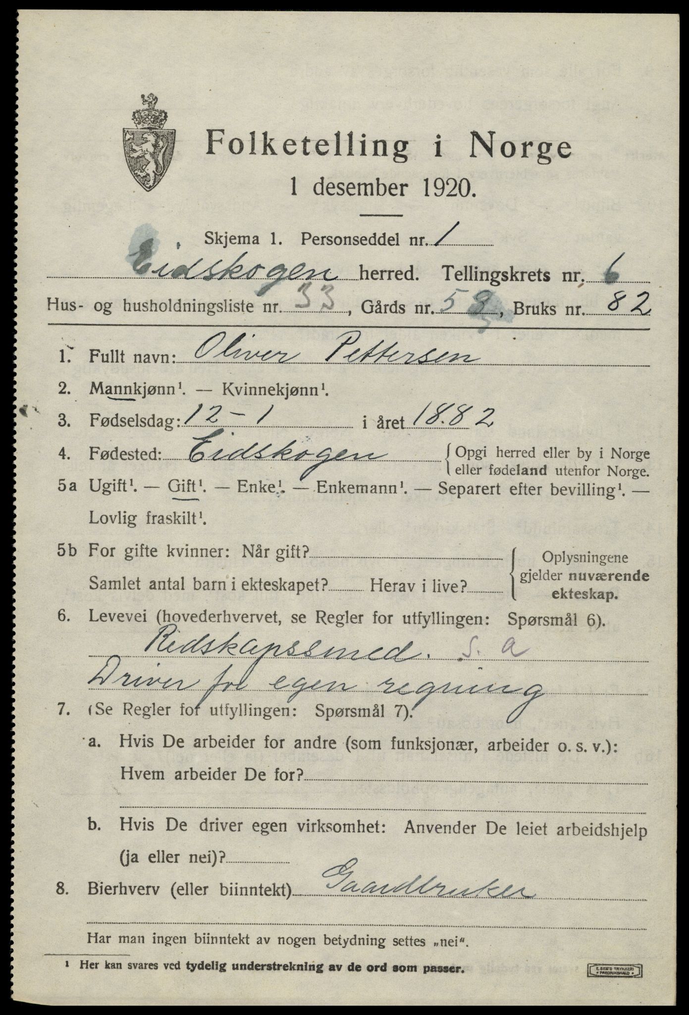 SAH, 1920 census for Eidskog, 1920, p. 6753
