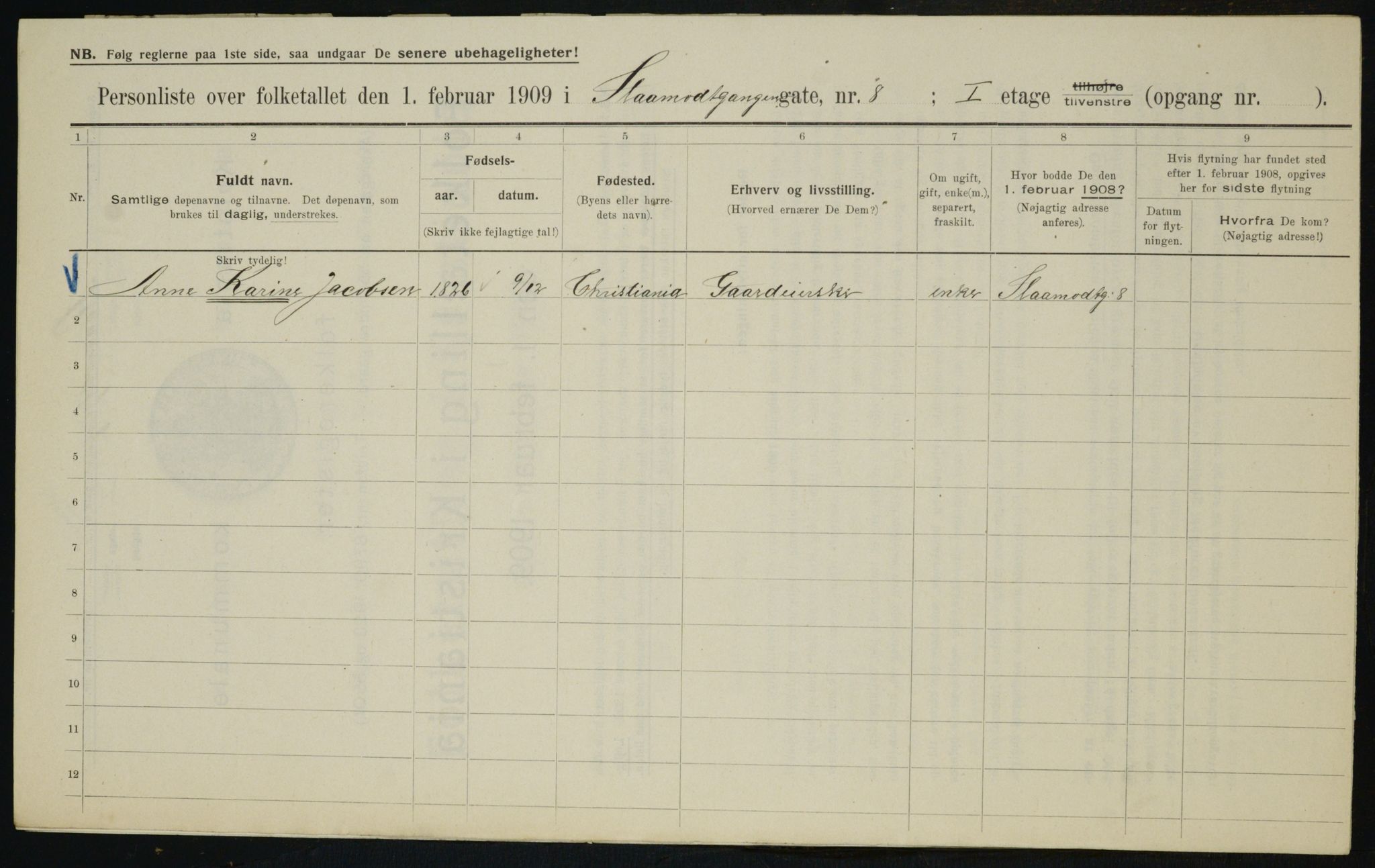 OBA, Municipal Census 1909 for Kristiania, 1909, p. 87950