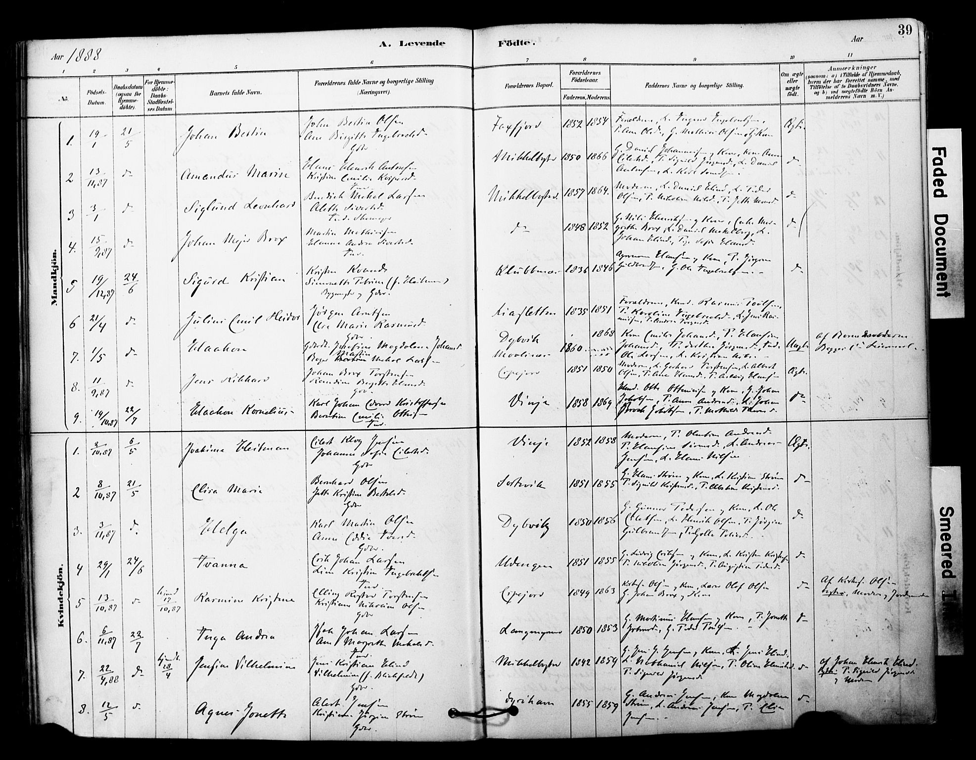 Tranøy sokneprestkontor, SATØ/S-1313/I/Ia/Iaa/L0011kirke: Parish register (official) no. 11, 1878-1904, p. 39