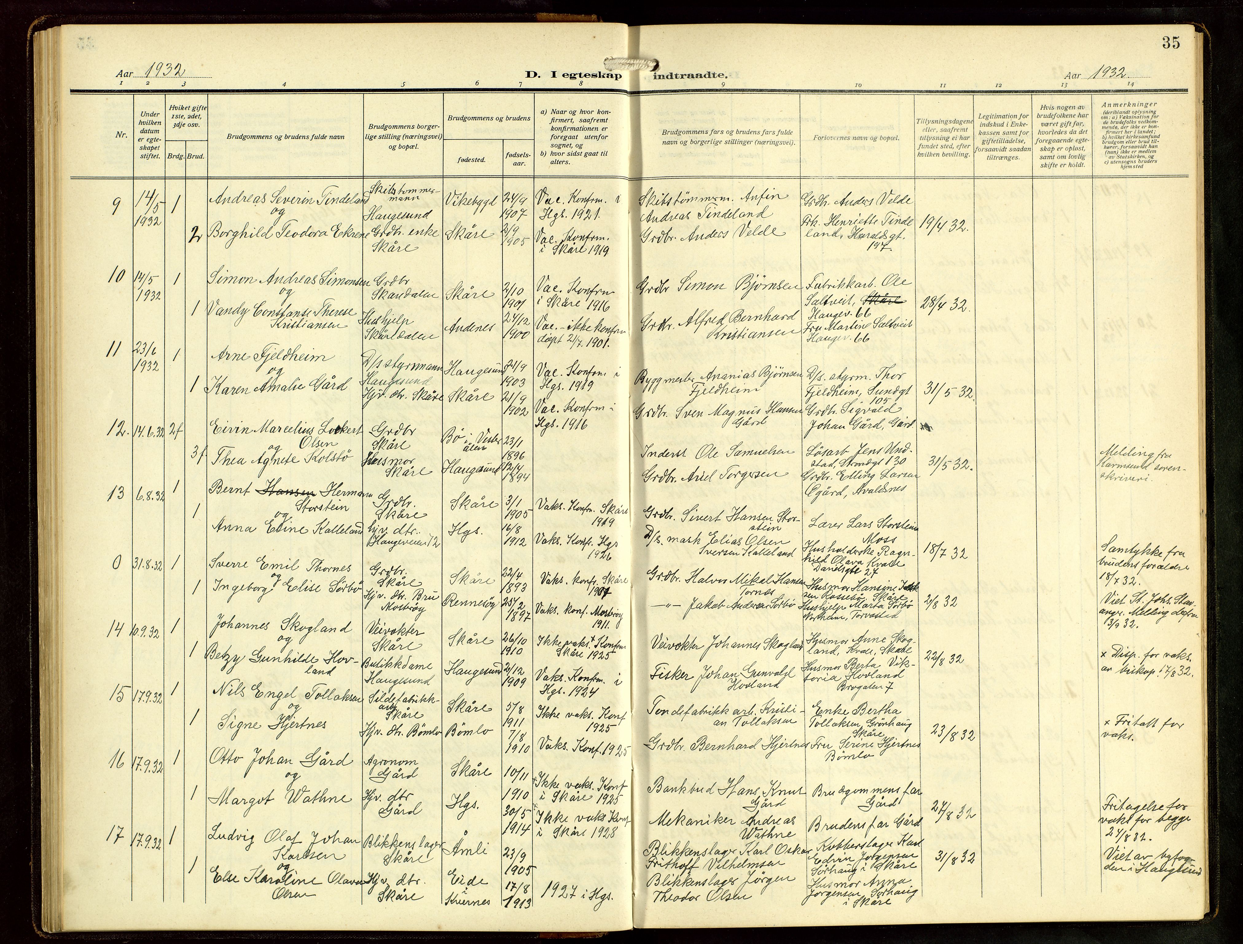 Haugesund sokneprestkontor, AV/SAST-A -101863/H/Ha/Hab/L0006: Parish register (copy) no. B 9, 1909-1951, p. 35