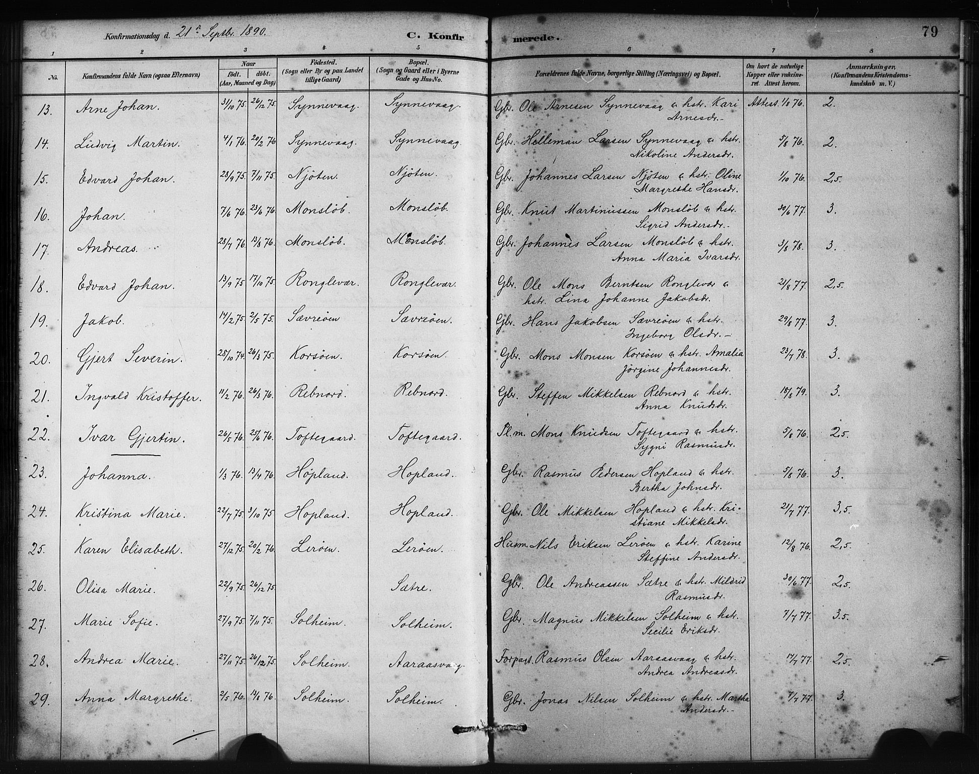 Lindås Sokneprestembete, AV/SAB-A-76701/H/Haa/Haac/L0001: Parish register (official) no. C 1, 1886-1896, p. 79