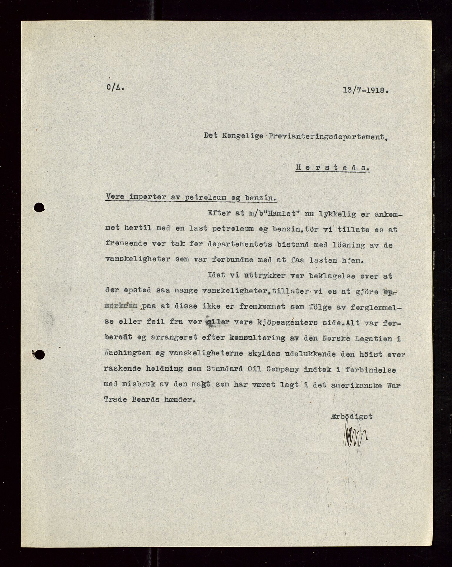 Pa 1521 - A/S Norske Shell, AV/SAST-A-101915/E/Ea/Eaa/L0006: Sjefskorrespondanse, 1918, p. 247