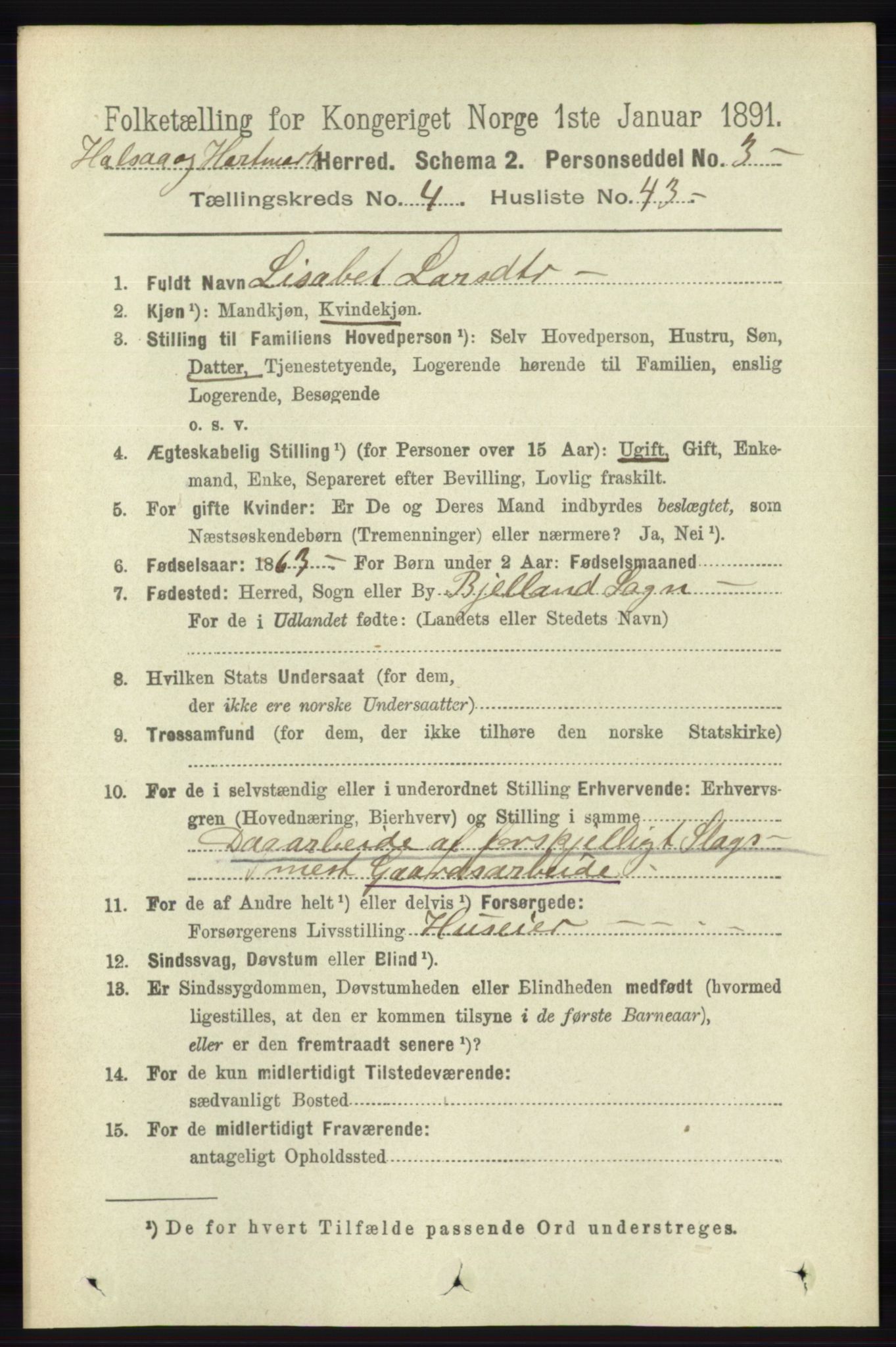 RA, 1891 census for 1019 Halse og Harkmark, 1891, p. 1715