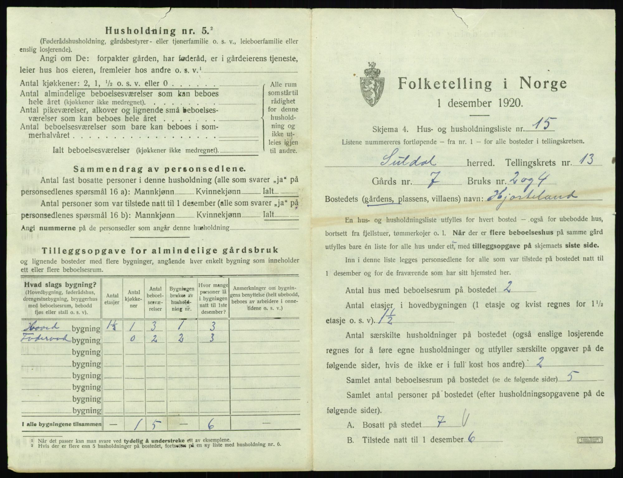 SAST, 1920 census for Suldal, 1920, p. 690