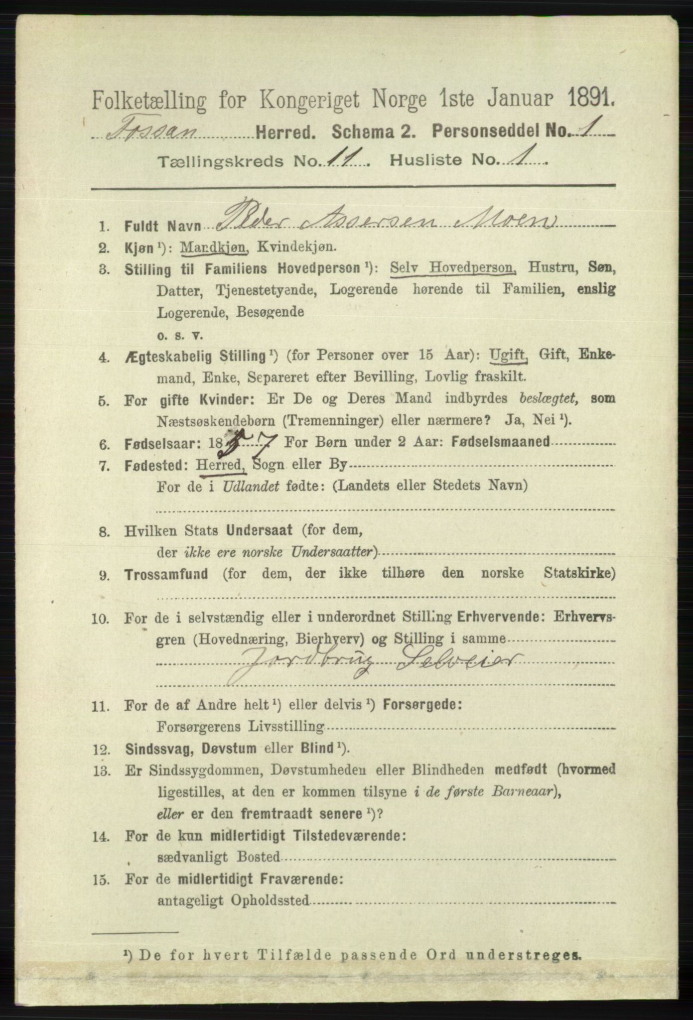 RA, 1891 census for 1129 Forsand, 1891, p. 1795