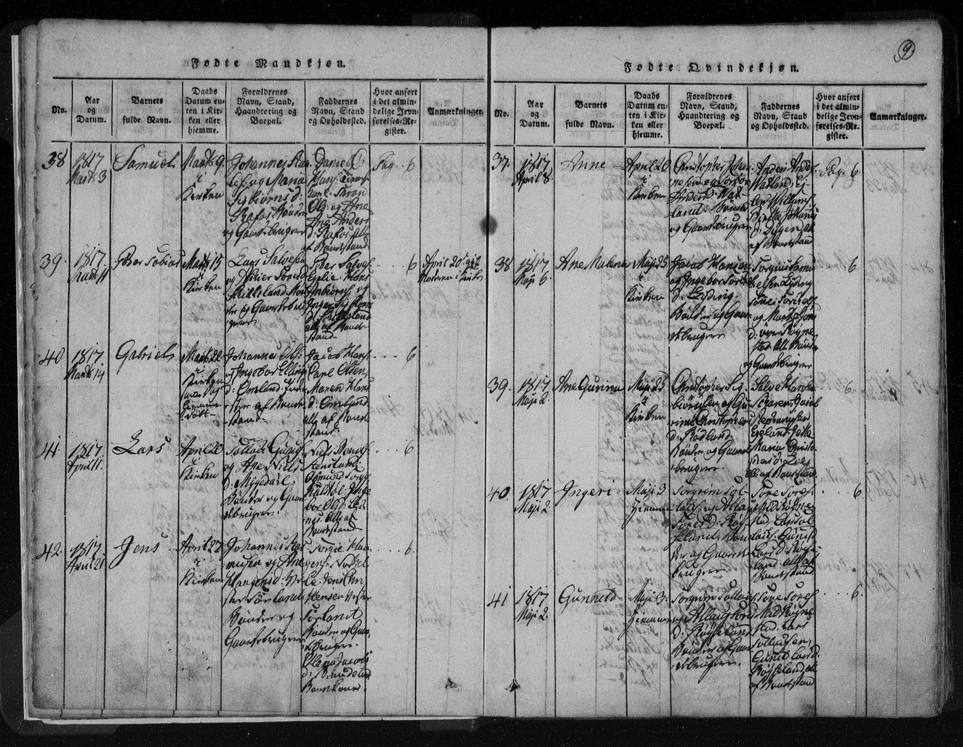 Kvinesdal sokneprestkontor, AV/SAK-1111-0026/F/Fa/Fab/L0003: Parish register (official) no. A 3, 1815-1829, p. 9