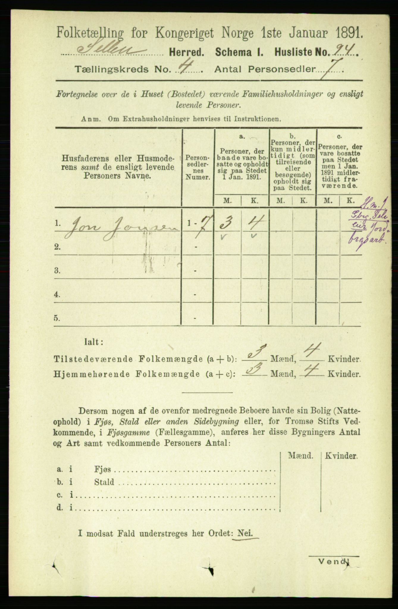 RA, 1891 census for 1664 Selbu, 1891, p. 1054