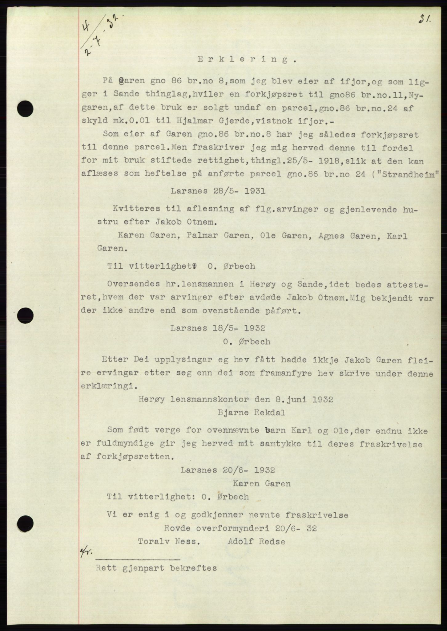 Søre Sunnmøre sorenskriveri, AV/SAT-A-4122/1/2/2C/L0054: Mortgage book no. 48, 1932-1933, Deed date: 02.07.1932