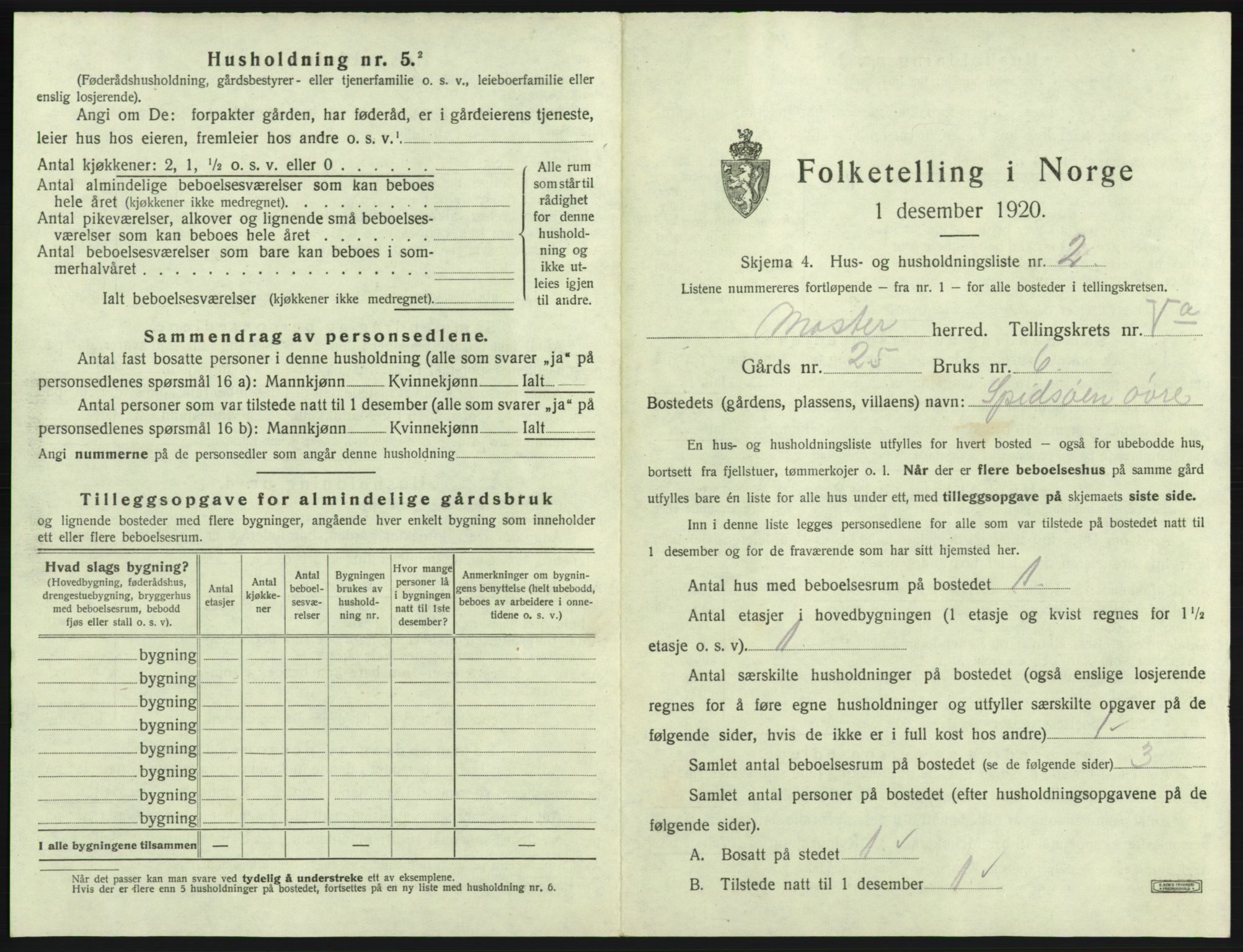 SAB, 1920 census for Moster, 1920, p. 228