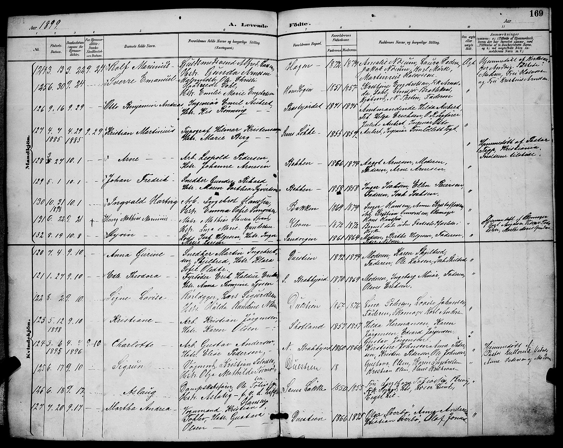 Skien kirkebøker, SAKO/A-302/G/Ga/L0007: Parish register (copy) no. 7, 1891-1900, p. 169