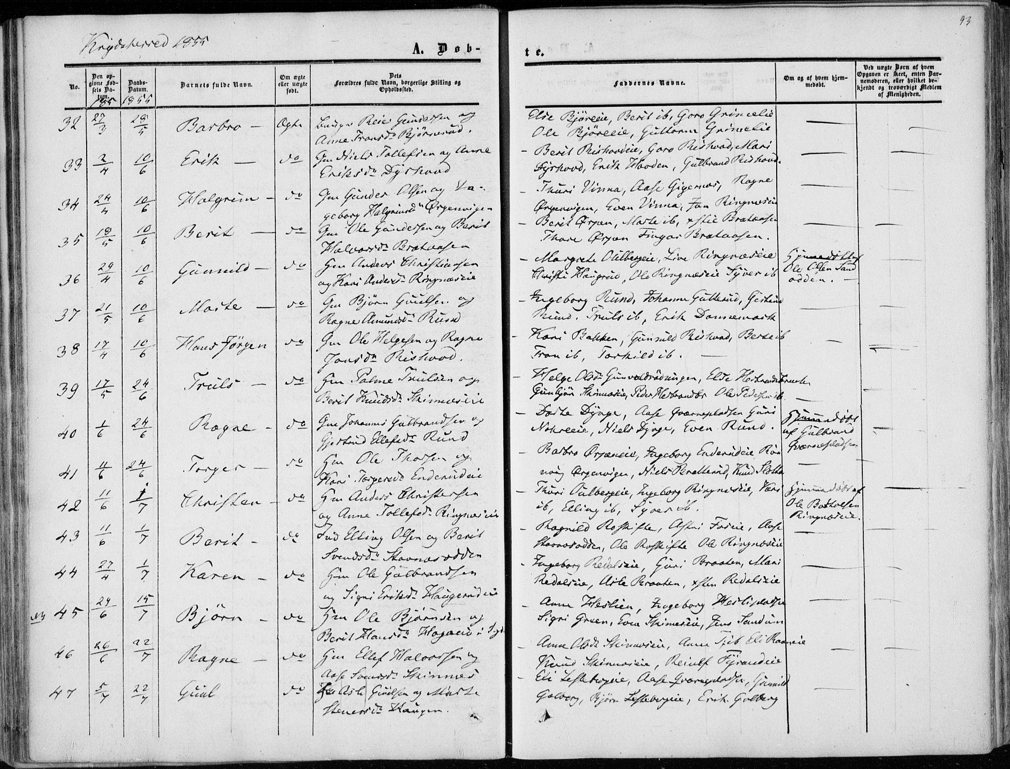 Sigdal kirkebøker, AV/SAKO-A-245/F/Fa/L0008: Parish register (official) no. I 8, 1850-1859, p. 93