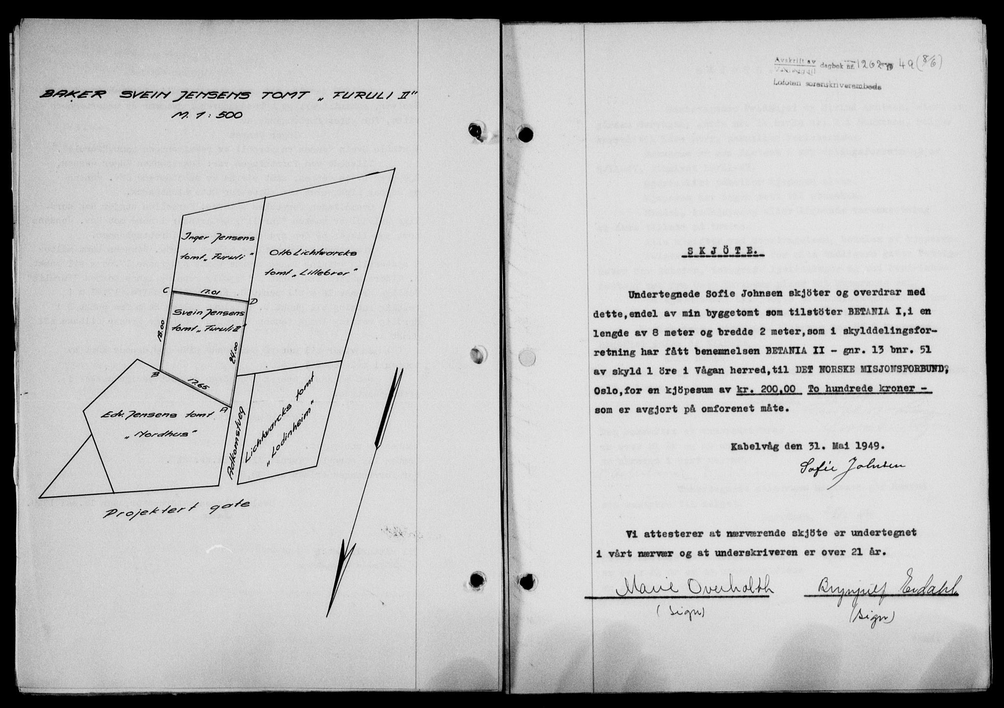 Lofoten sorenskriveri, SAT/A-0017/1/2/2C/L0021a: Mortgage book no. 21a, 1949-1949, Diary no: : 1262/1949