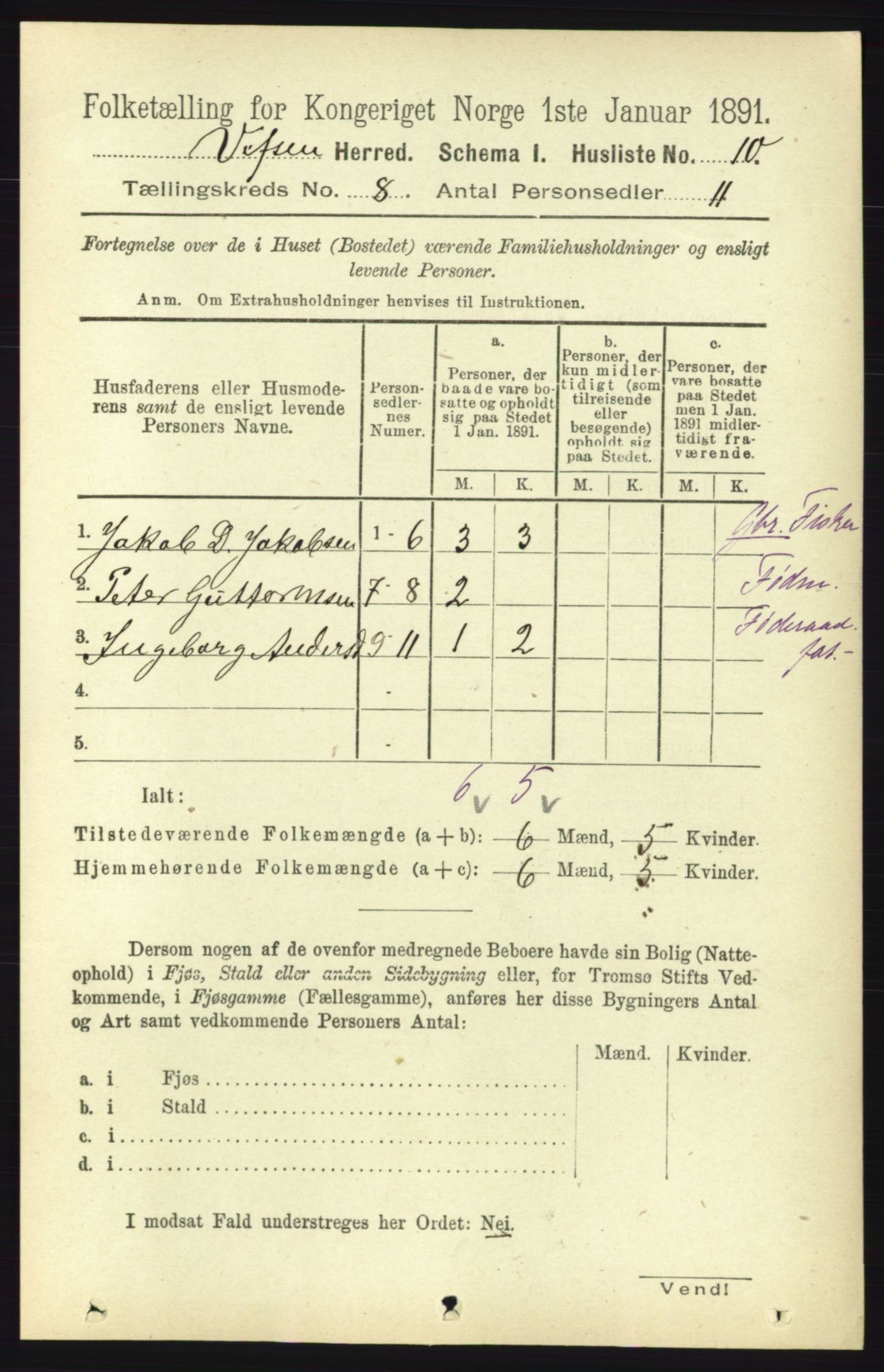 RA, 1891 census for 1824 Vefsn, 1891, p. 4195