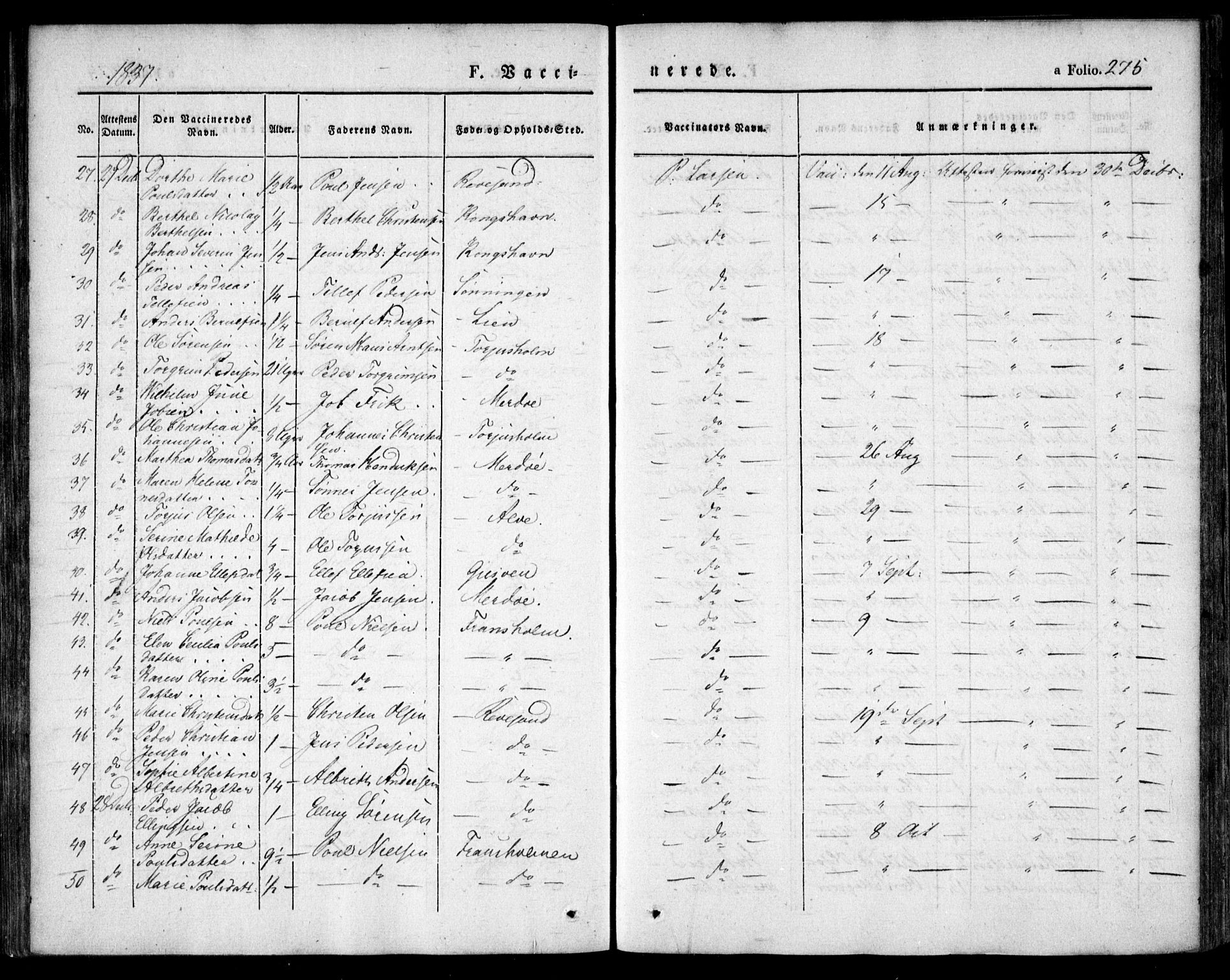 Tromøy sokneprestkontor, SAK/1111-0041/F/Fa/L0004: Parish register (official) no. A 4, 1837-1846, p. 275