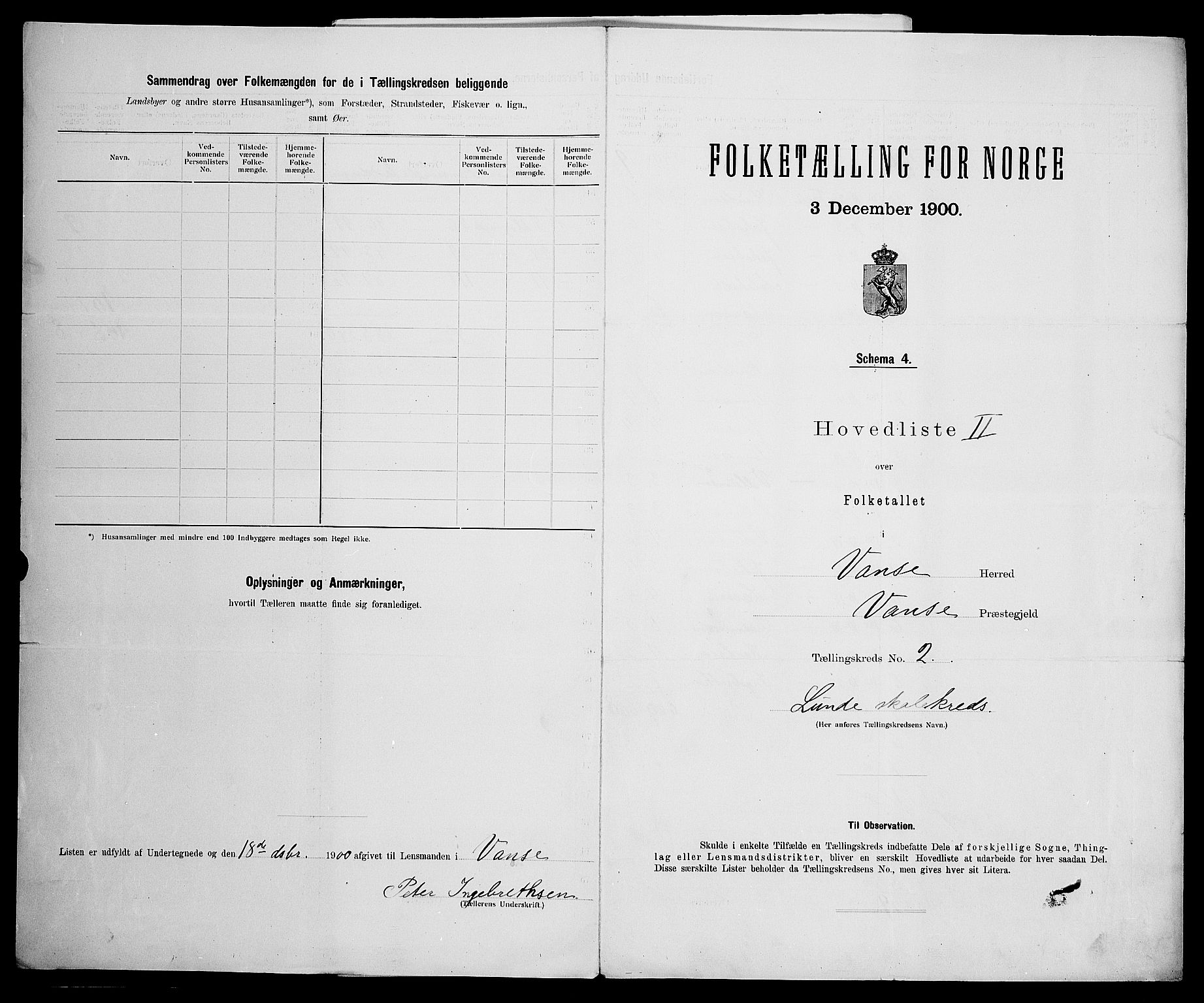 SAK, 1900 census for Vanse, 1900, p. 32