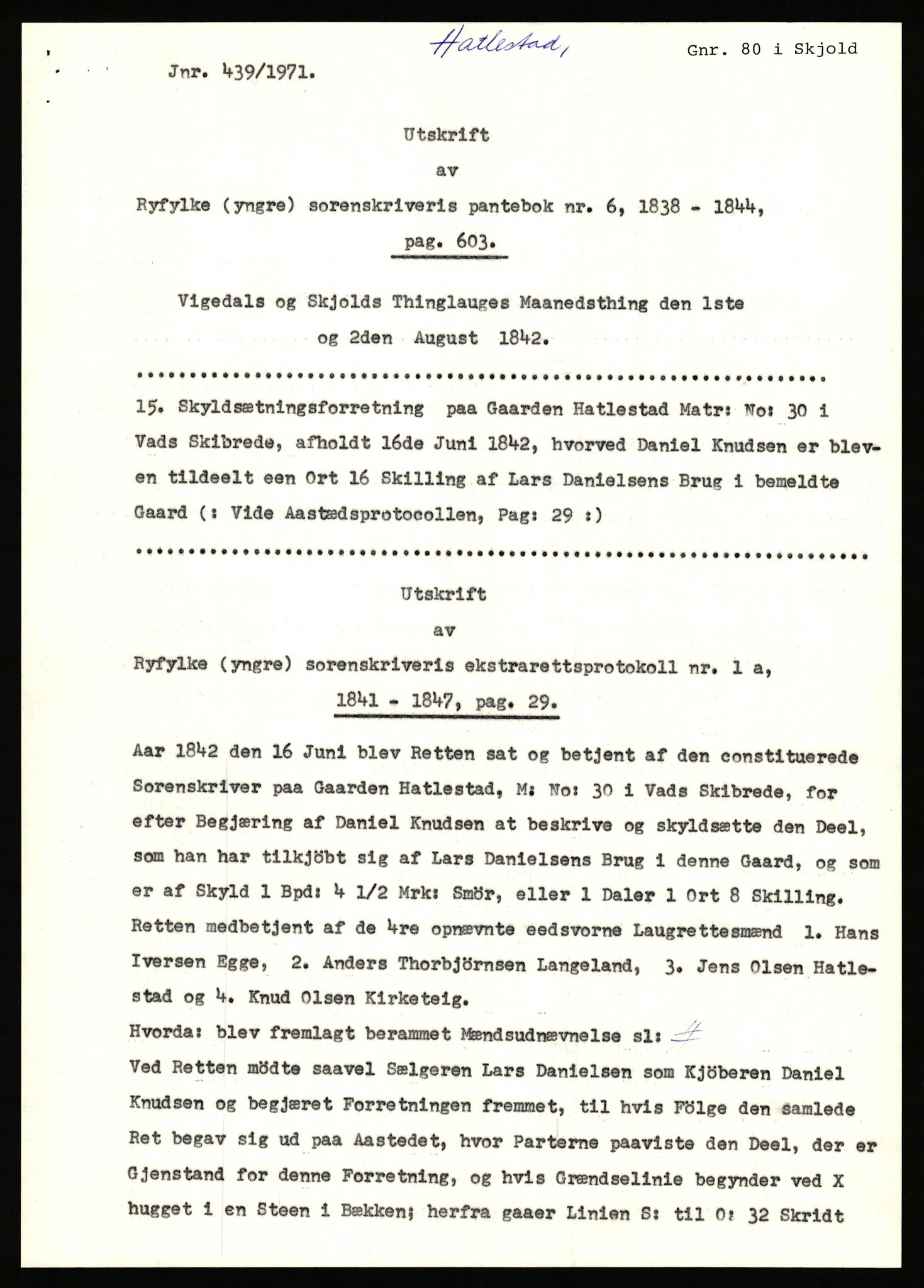 Statsarkivet i Stavanger, SAST/A-101971/03/Y/Yj/L0031: Avskrifter sortert etter gårdsnavn: Harveland - Hauge nedre, 1750-1930, p. 54