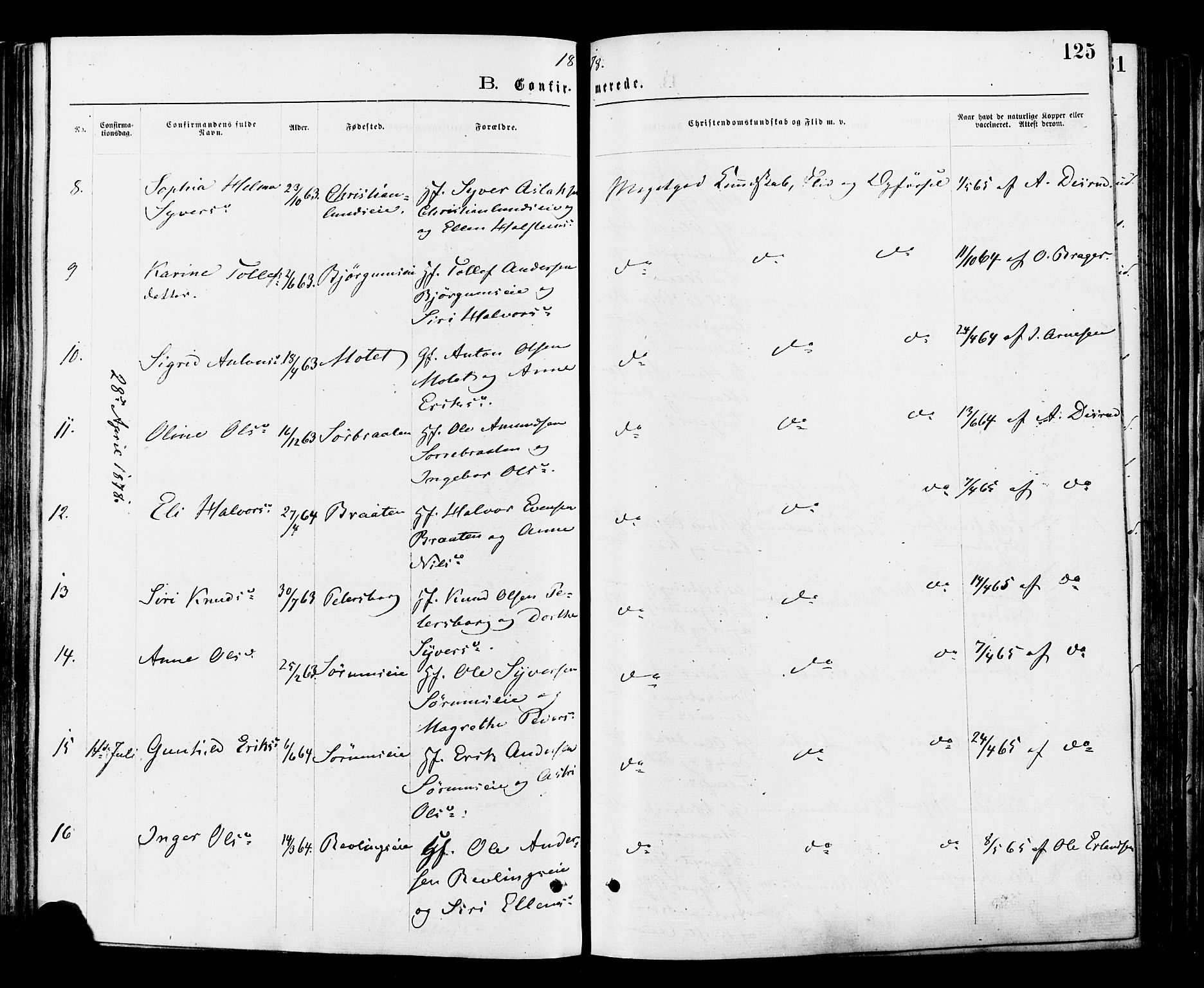 Nord-Aurdal prestekontor, SAH/PREST-132/H/Ha/Haa/L0009: Parish register (official) no. 9, 1876-1882, p. 125