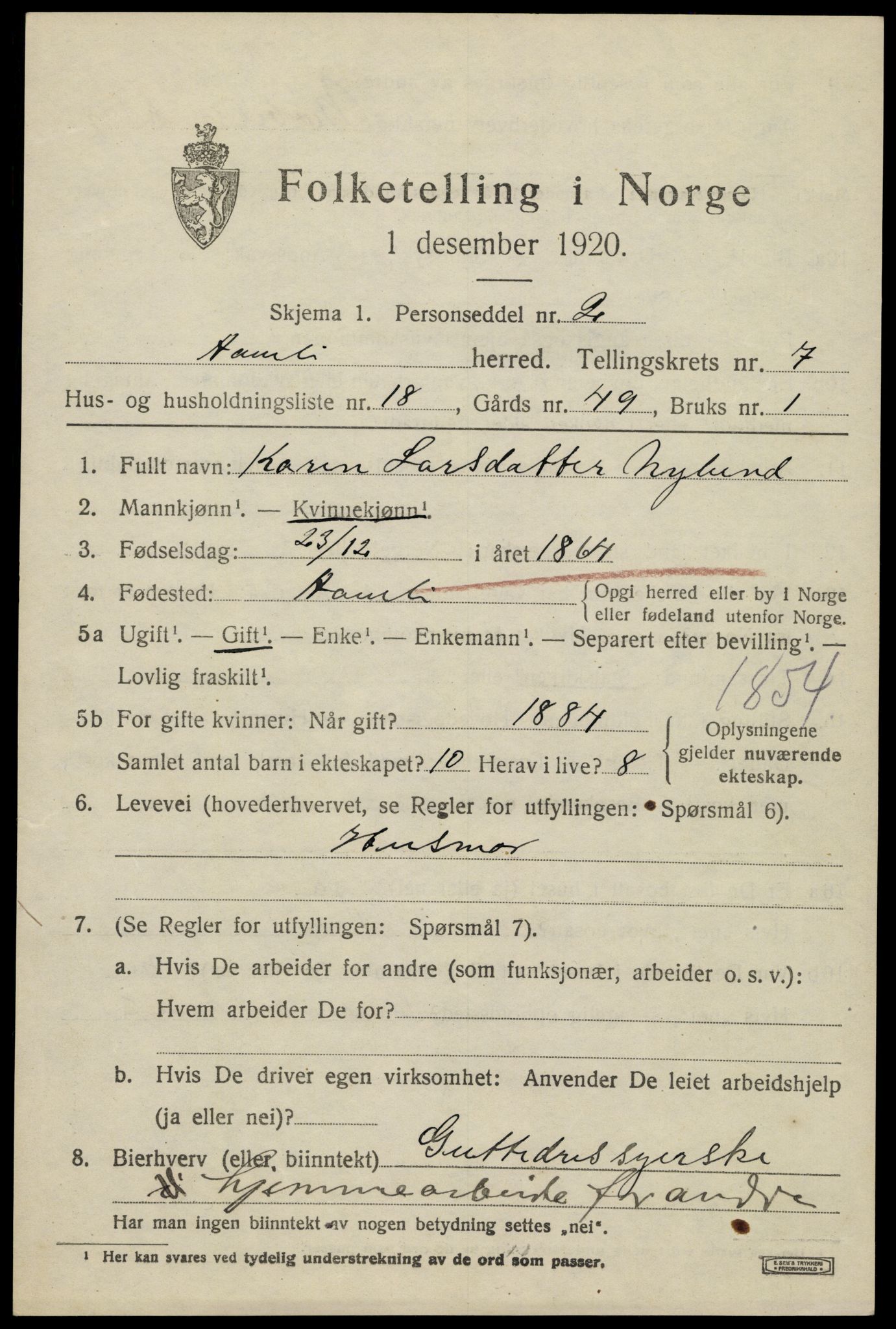 SAK, 1920 census for Åmli, 1920, p. 3153