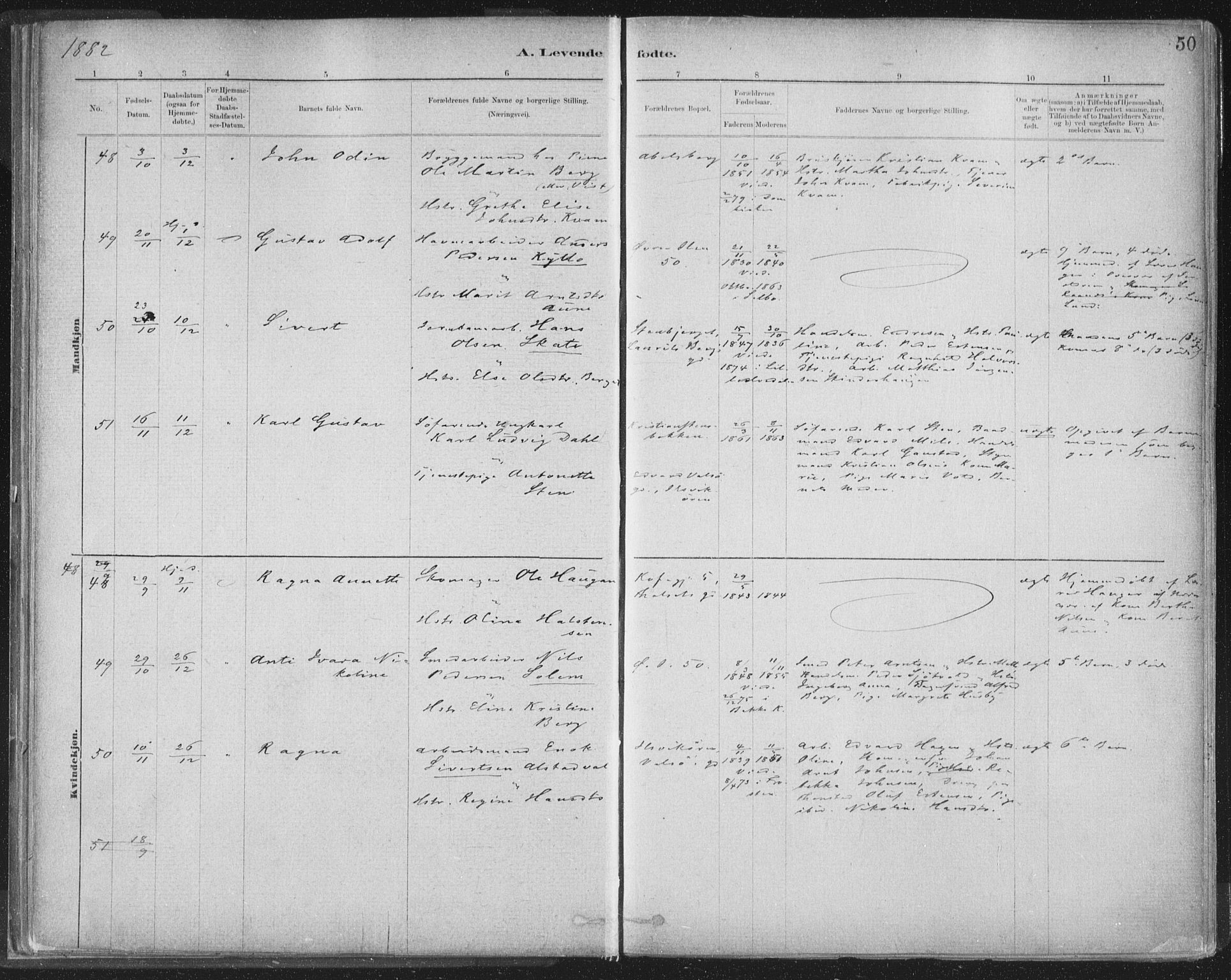 Ministerialprotokoller, klokkerbøker og fødselsregistre - Sør-Trøndelag, SAT/A-1456/603/L0162: Parish register (official) no. 603A01, 1879-1895, p. 50