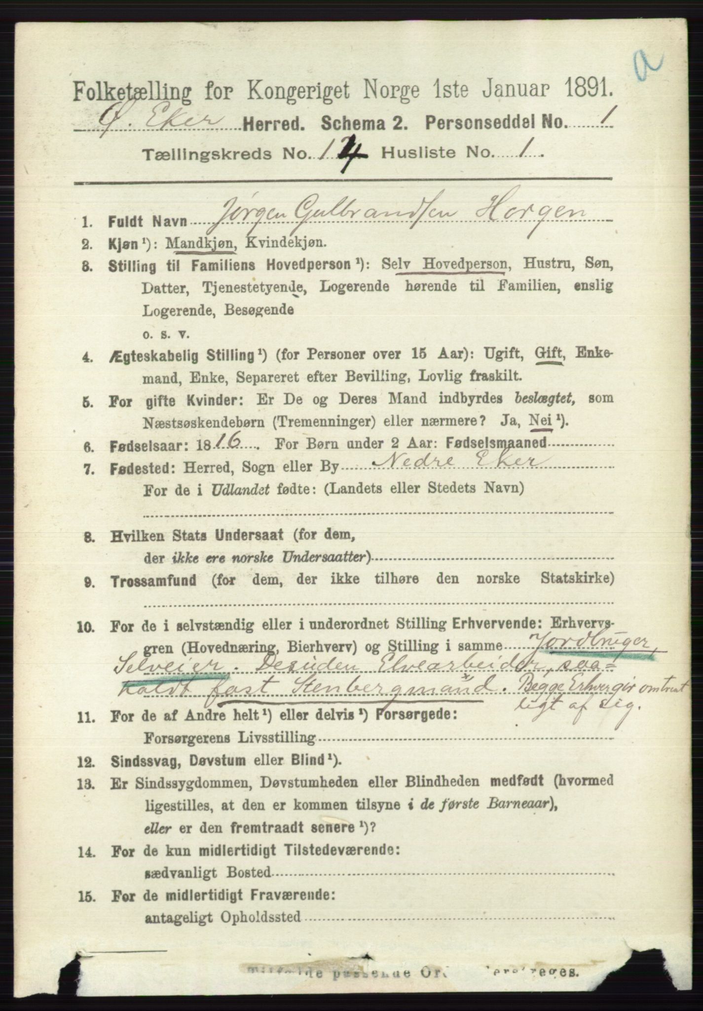 RA, 1891 census for 0624 Øvre Eiker, 1891, p. 6454