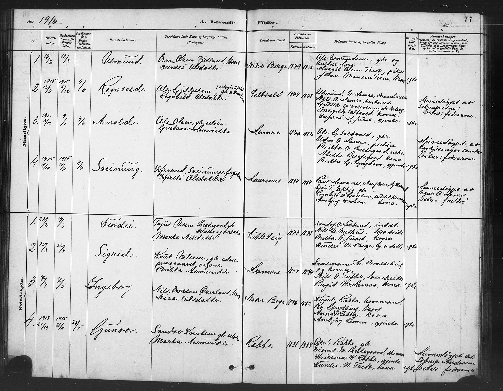 Røldal sokneprestembete, SAB/A-100247: Parish register (copy) no. A 3, 1887-1917, p. 77