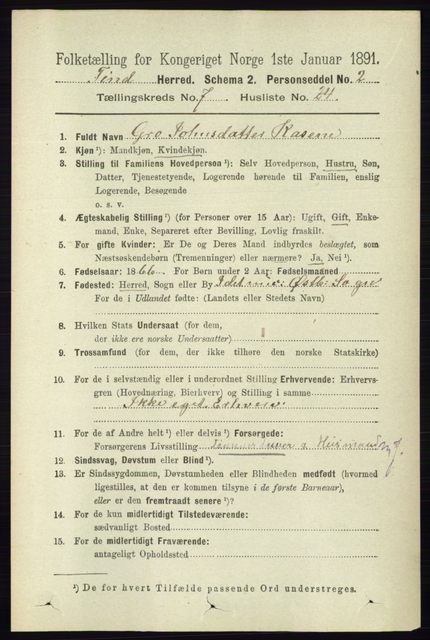 RA, 1891 census for 0826 Tinn, 1891, p. 1550