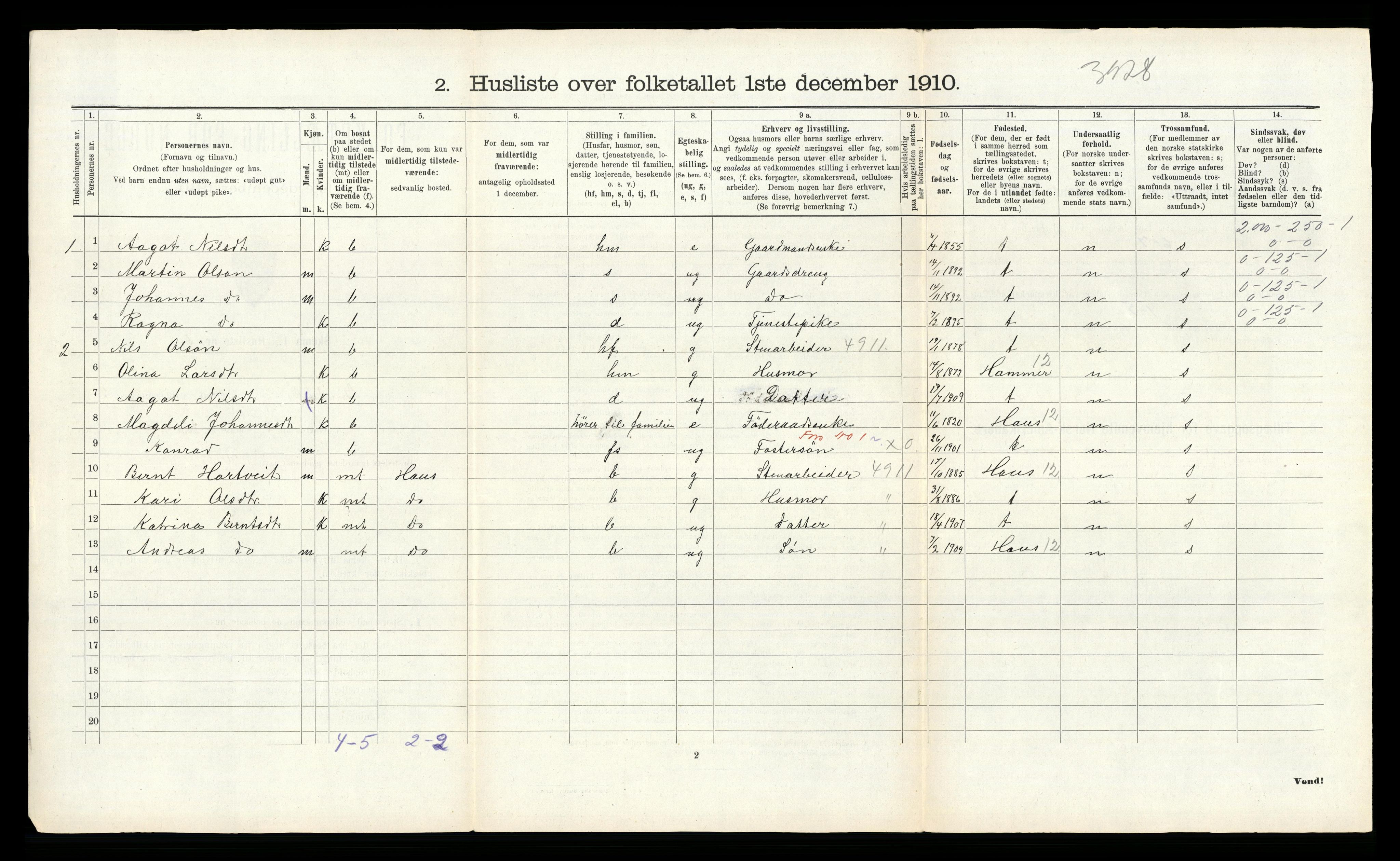 RA, 1910 census for Bruvik, 1910, p. 103