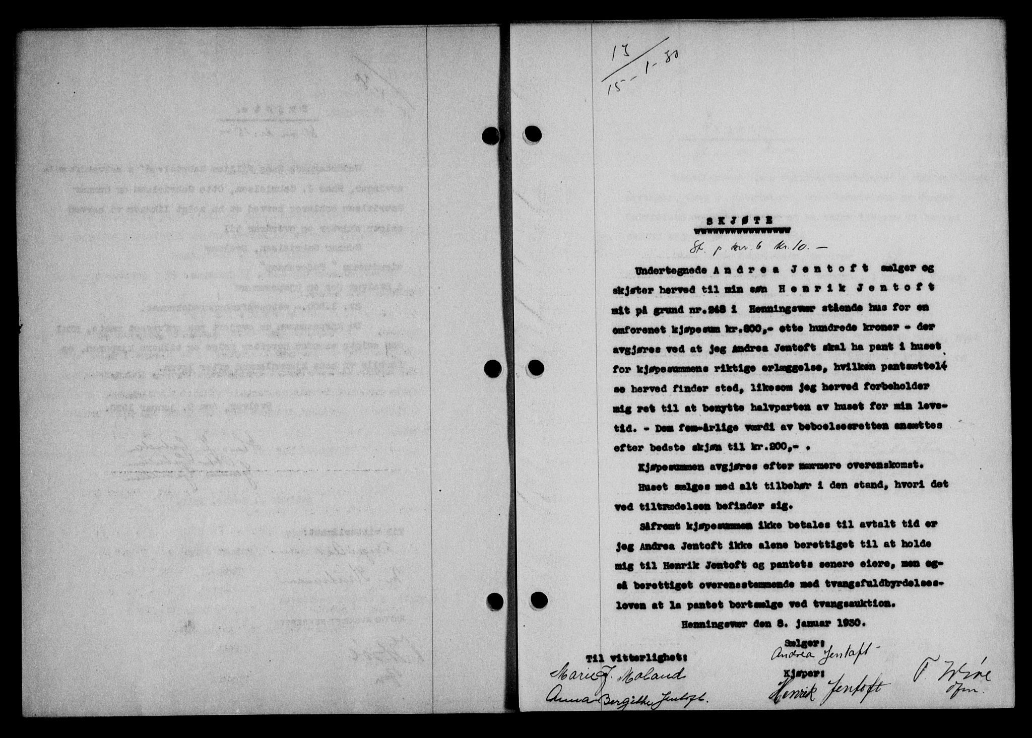 Lofoten sorenskriveri, AV/SAT-A-0017/1/2/2C/L0021b: Mortgage book no. 21b, 1930-1930, Deed date: 15.01.1930