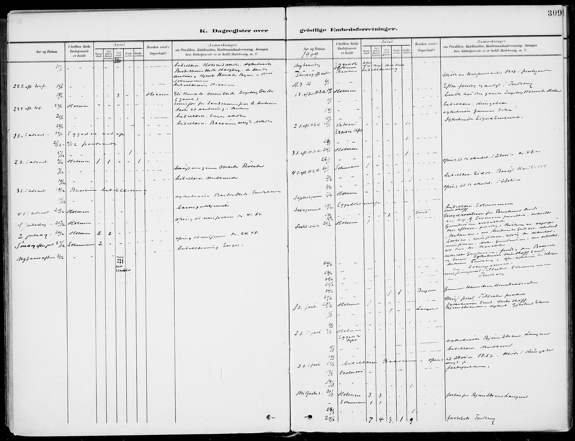 Sigdal kirkebøker, SAKO/A-245/F/Fb/L0002: Parish register (official) no. II 2, 1901-1914, p. 309