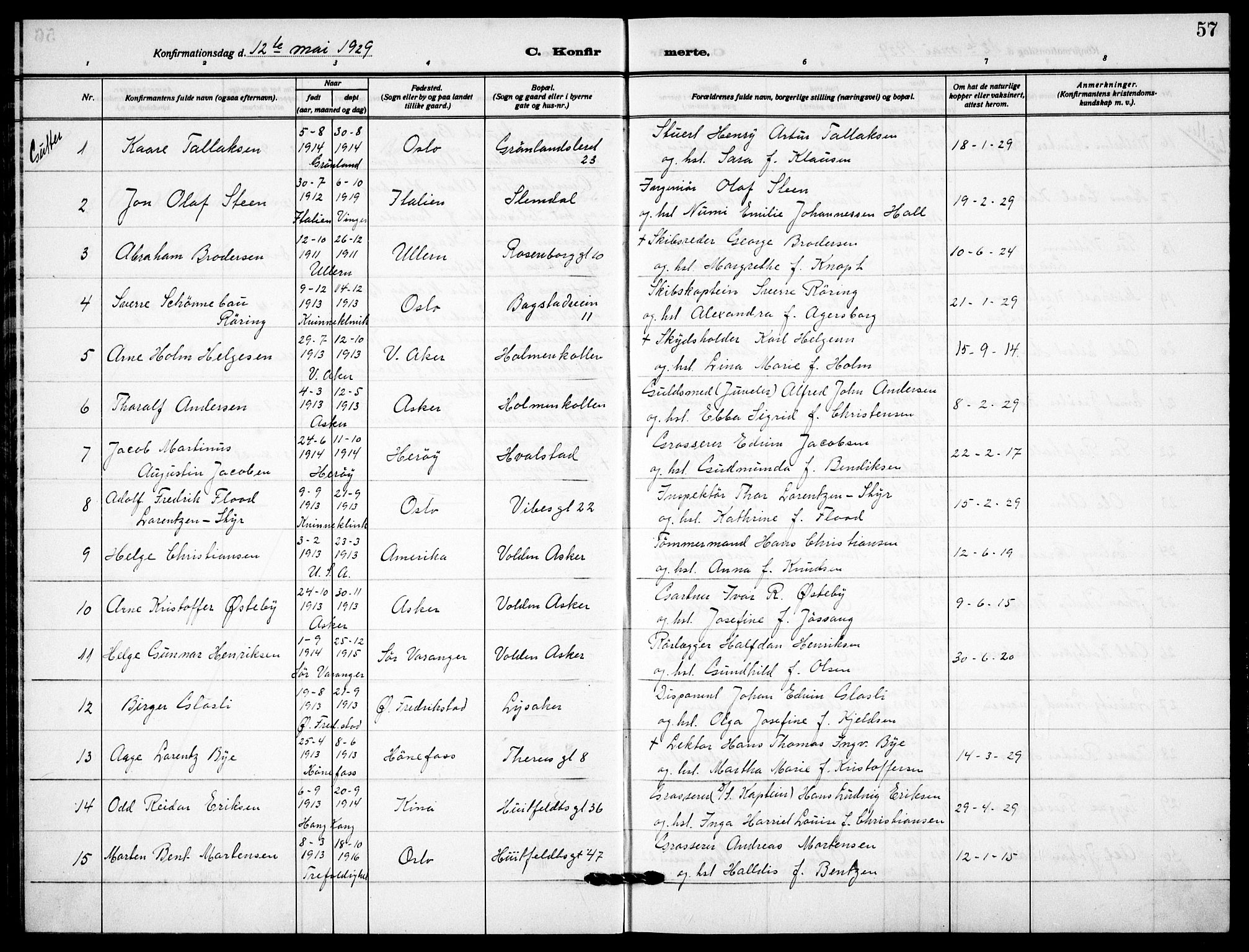 Garnisonsmenigheten Kirkebøker, SAO/A-10846/F/Fa/L0017: Parish register (official) no. 17, 1926-1937, p. 57