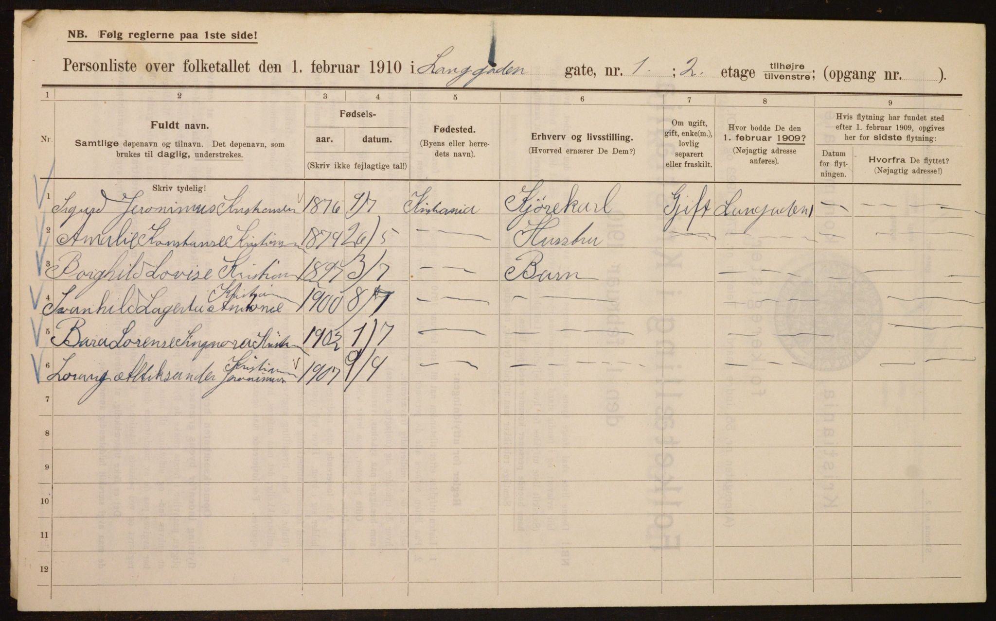 OBA, Municipal Census 1910 for Kristiania, 1910, p. 54450