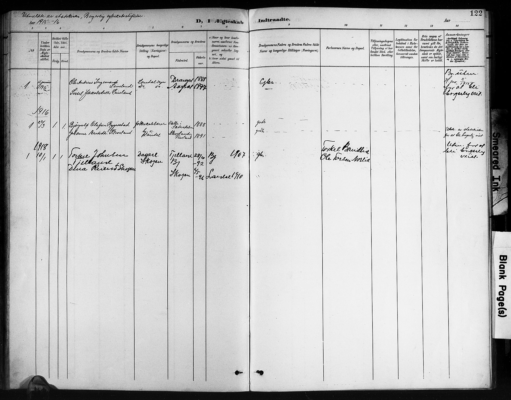Holum sokneprestkontor, SAK/1111-0022/F/Fb/Fbb/L0004: Parish register (copy) no. B 4, 1899-1920, p. 122