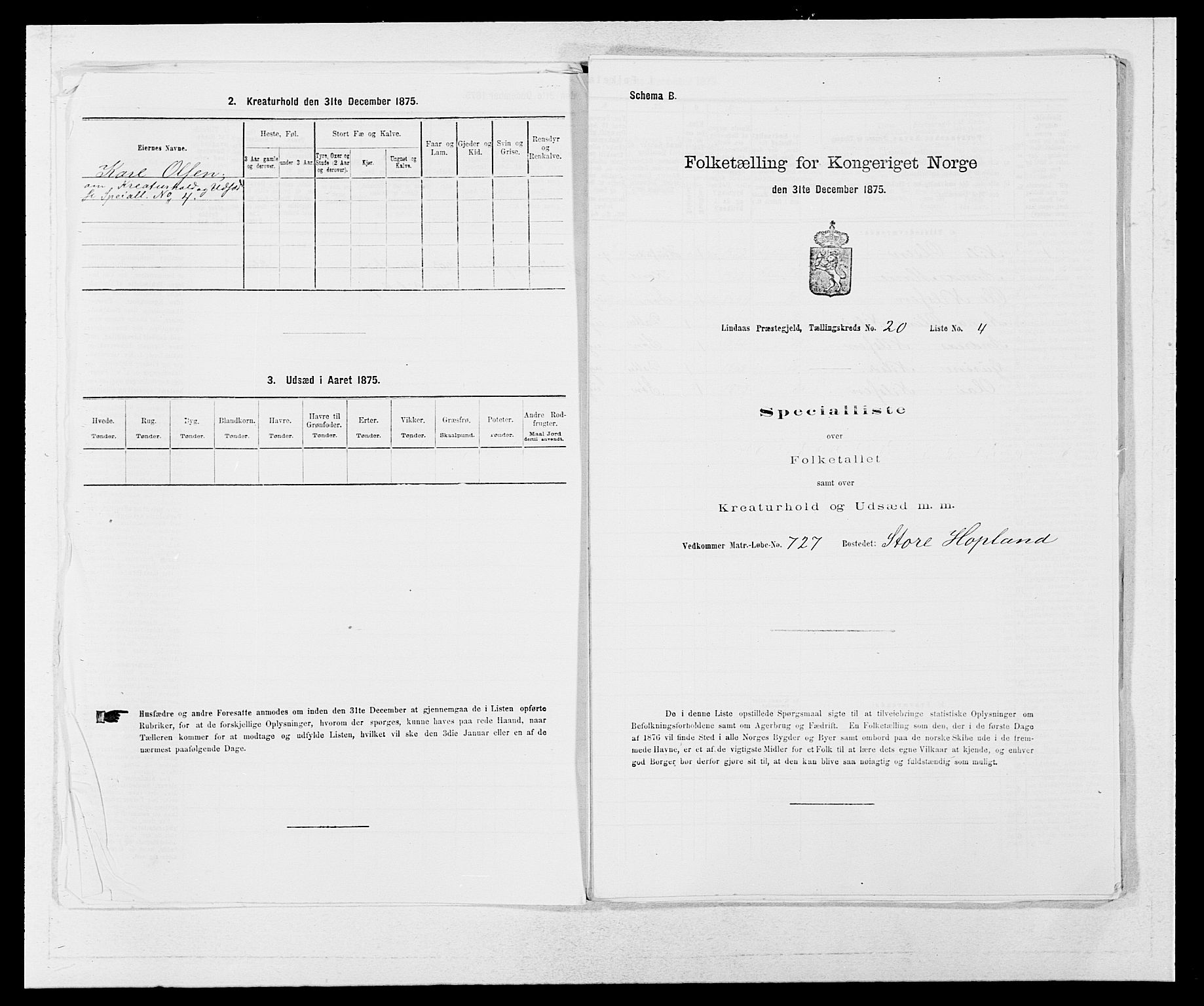 SAB, 1875 census for 1263P Lindås, 1875, p. 2203