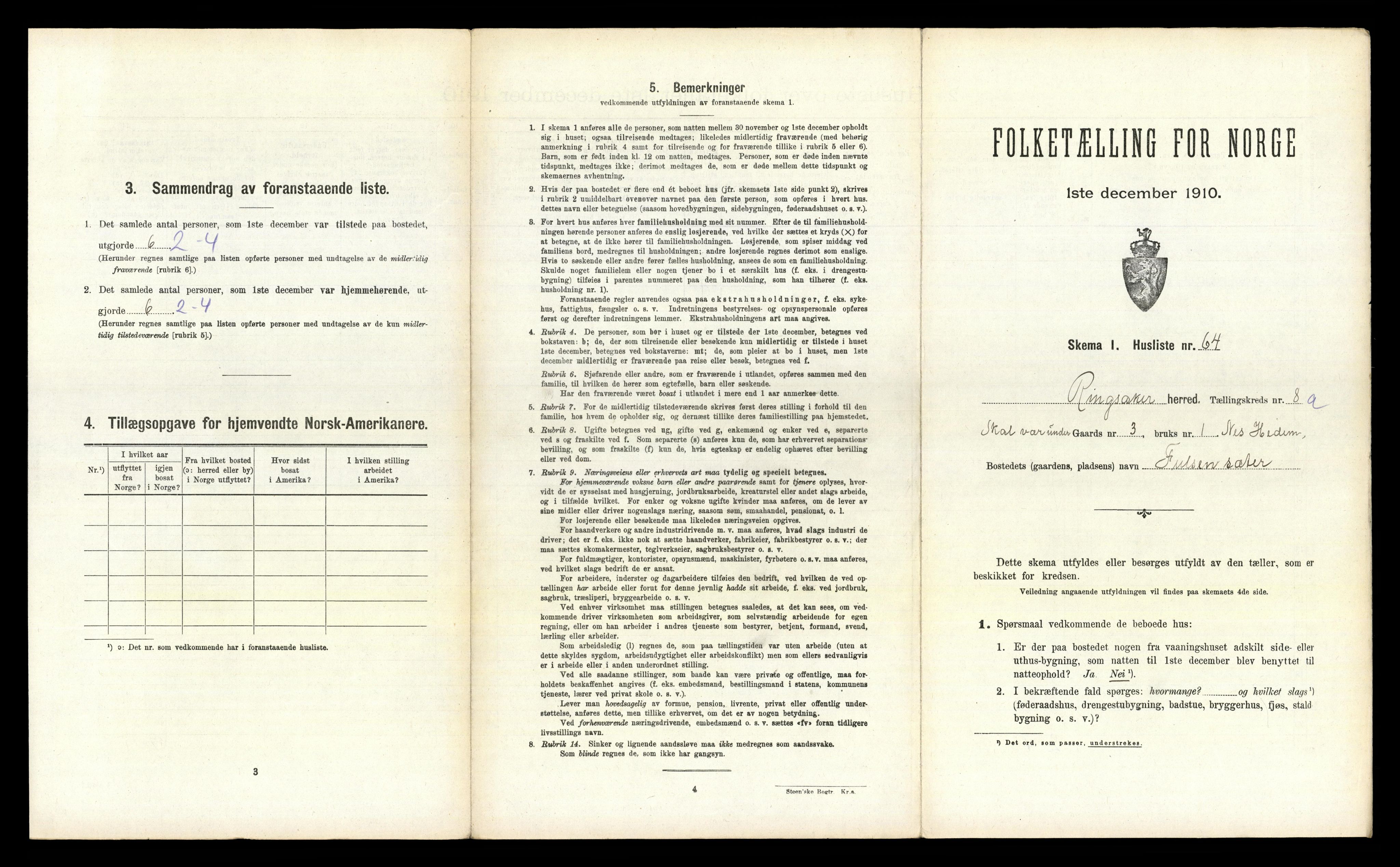 RA, 1910 census for Ringsaker, 1910, p. 1379