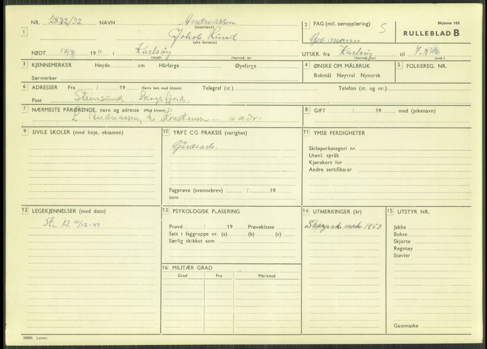 Forsvaret, Troms infanteriregiment nr. 16, AV/RA-RAFA-3146/P/Pa/L0016: Rulleblad for regimentets menige mannskaper, årsklasse 1932, 1932, p. 39