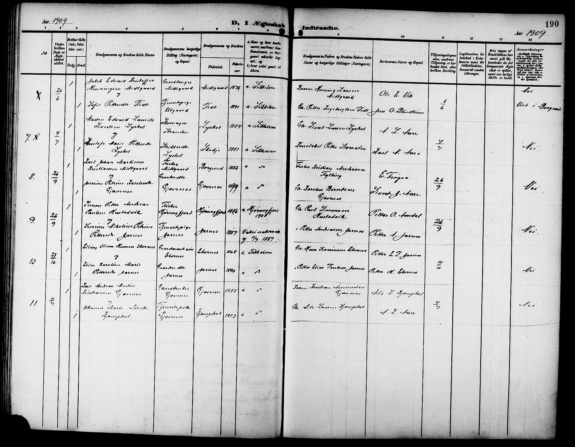 Ministerialprotokoller, klokkerbøker og fødselsregistre - Møre og Romsdal, SAT/A-1454/523/L0341: Parish register (copy) no. 523C04, 1903-1916, p. 190