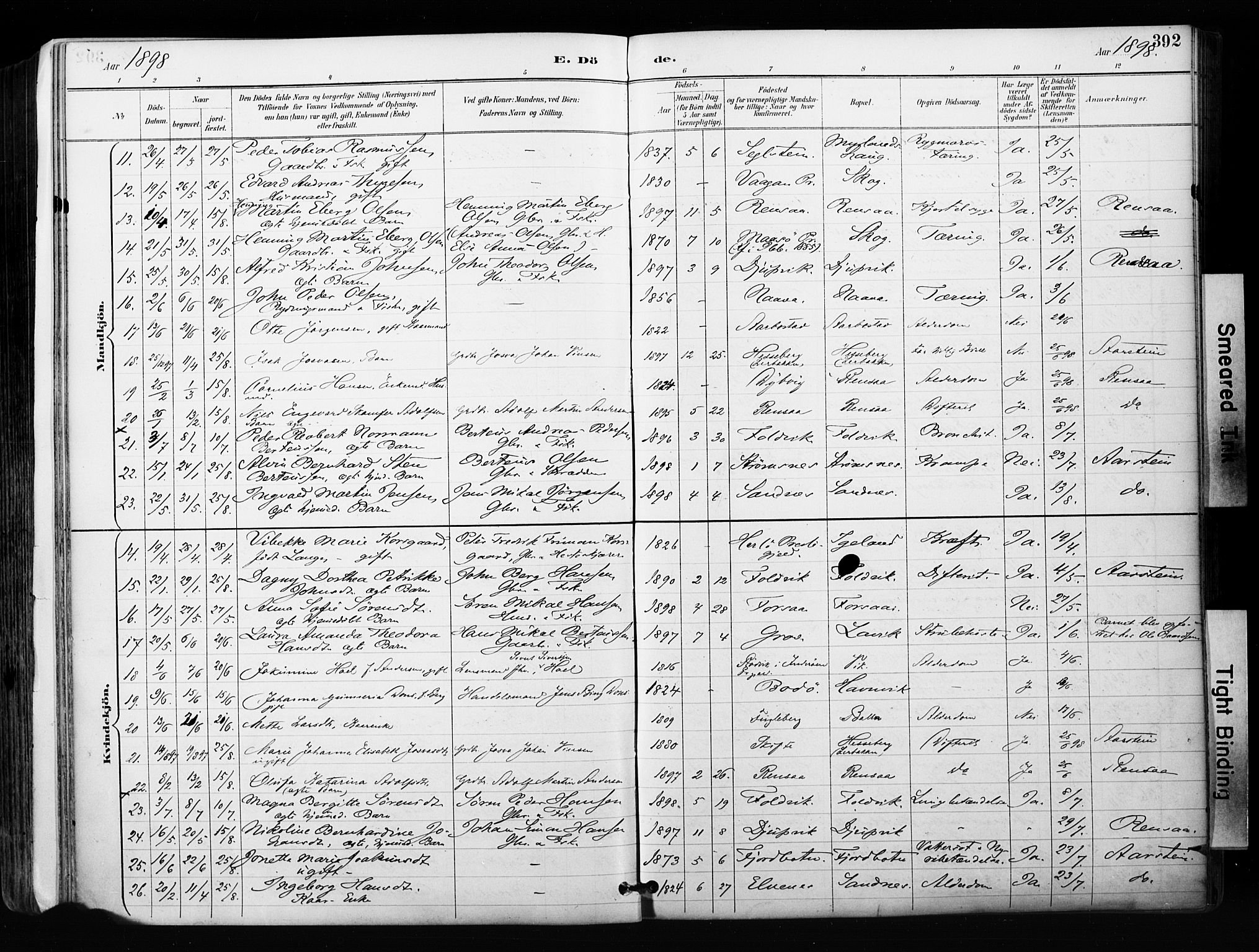 Ibestad sokneprestembete, SATØ/S-0077/H/Ha/Haa/L0012kirke: Parish register (official) no. 12, 1890-1900, p. 392