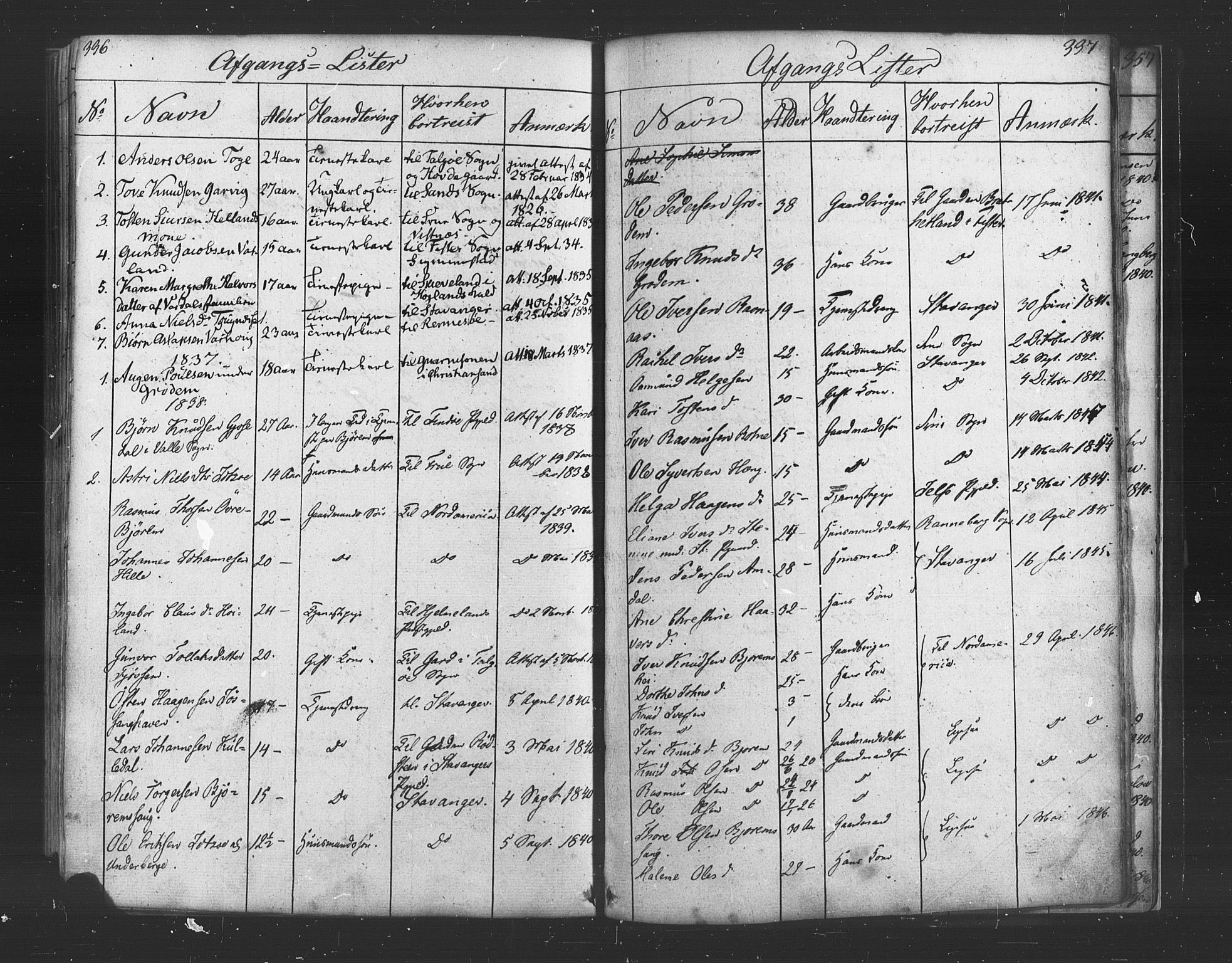 Strand sokneprestkontor, SAST/A-101828/H/Ha/Haa/L0006: Parish register (official) no. A 6, 1834-1854, p. 336-337