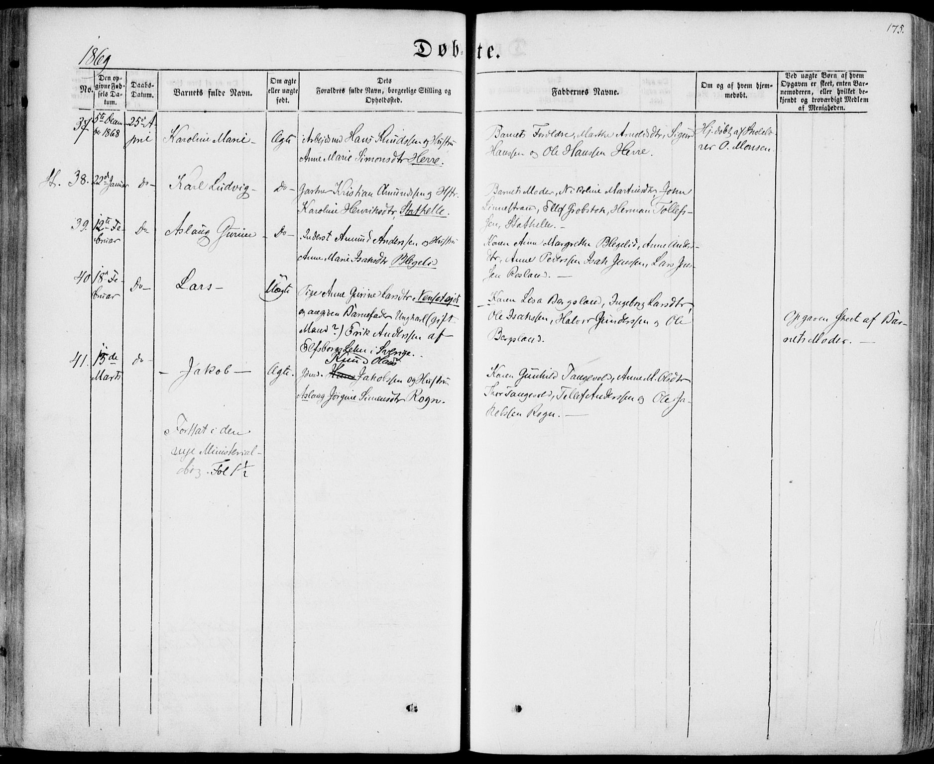 Bamble kirkebøker, SAKO/A-253/F/Fa/L0005: Parish register (official) no. I 5, 1854-1869, p. 175