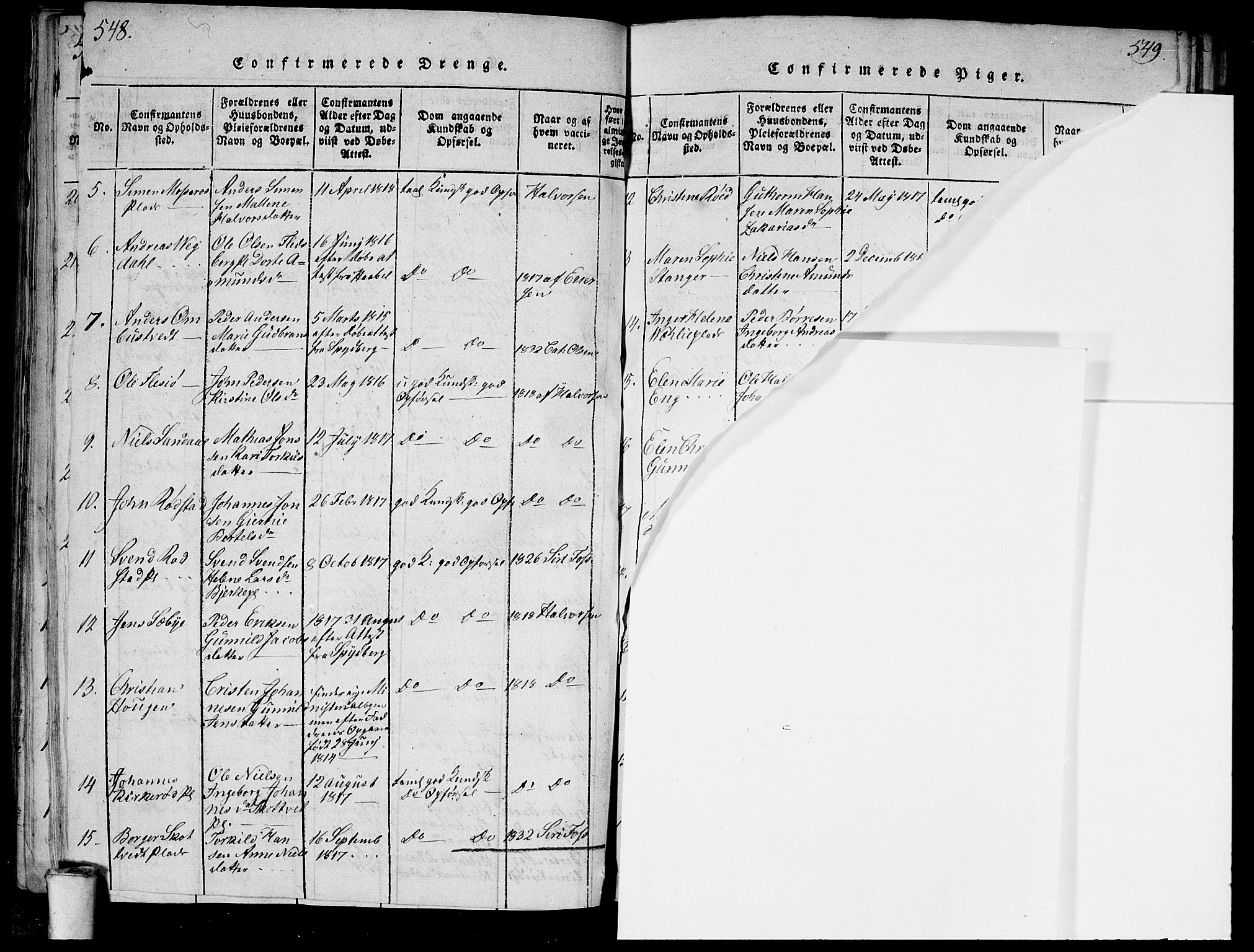 Våler prestekontor Kirkebøker, SAO/A-11083/G/Ga/L0001: Parish register (copy) no. I 1, 1815-1839, p. 548-549