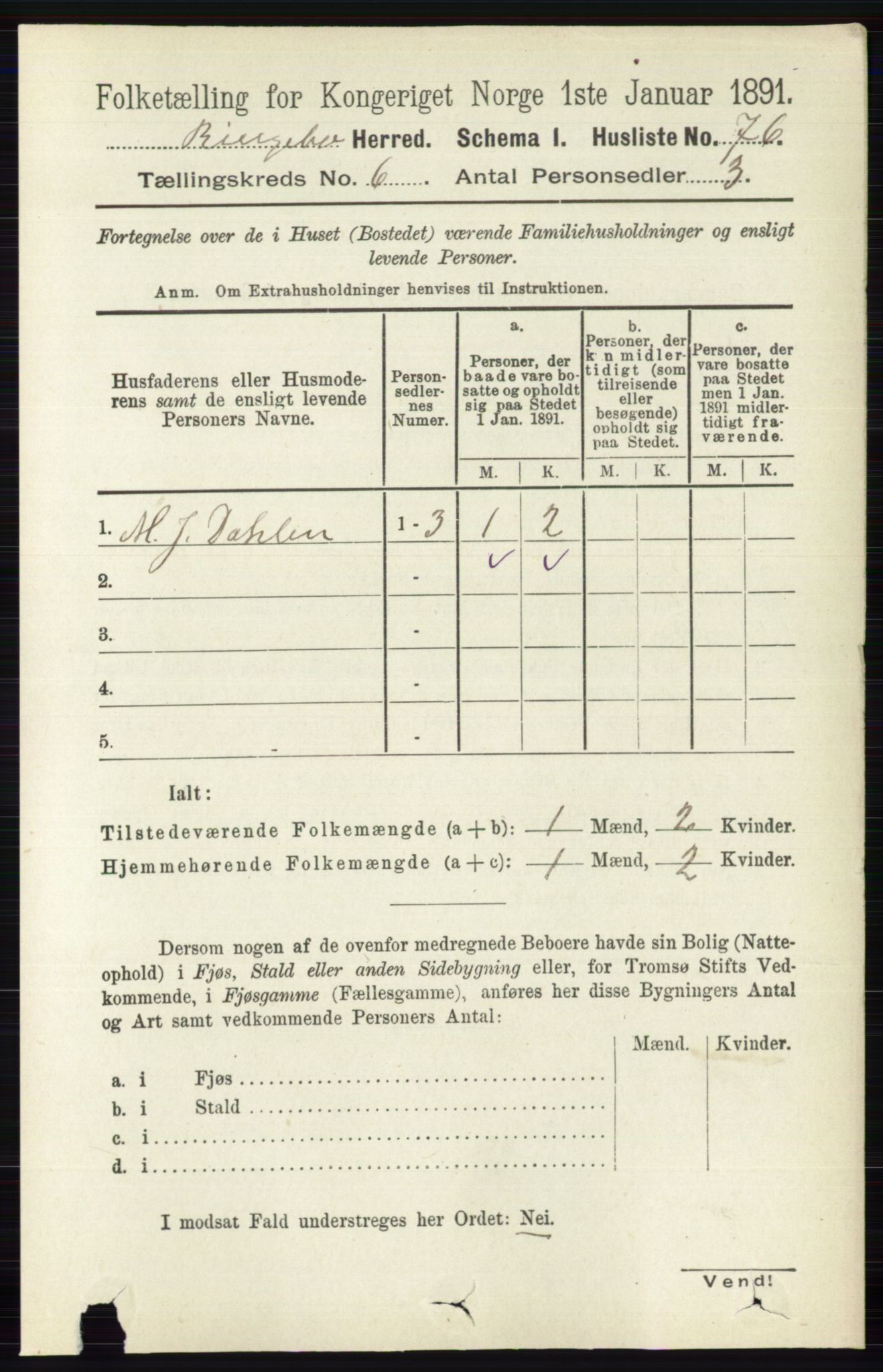 RA, 1891 census for 0520 Ringebu, 1891, p. 2439