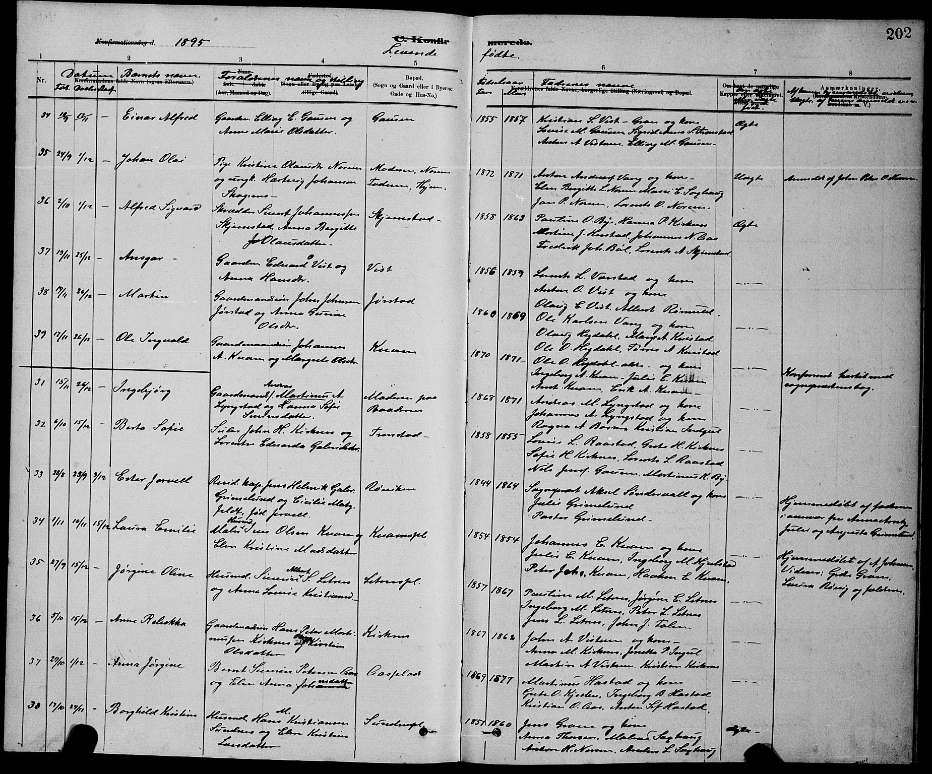Ministerialprotokoller, klokkerbøker og fødselsregistre - Nord-Trøndelag, SAT/A-1458/730/L0301: Parish register (copy) no. 730C04, 1880-1897, p. 202