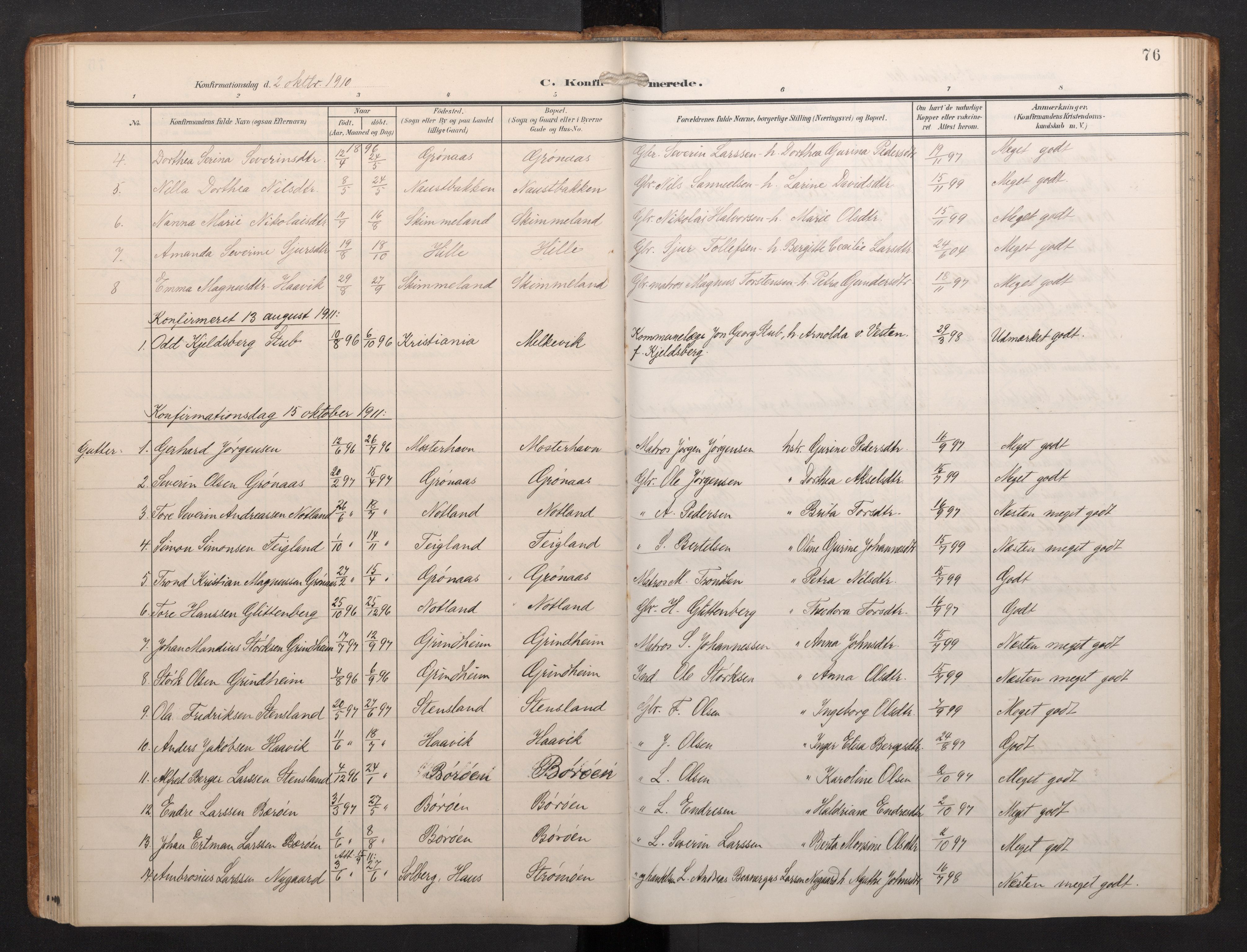 Finnås sokneprestembete, AV/SAB-A-99925/H/Ha/Haa/Haab/L0003: Parish register (official) no. B 3, 1907-1923, p. 76