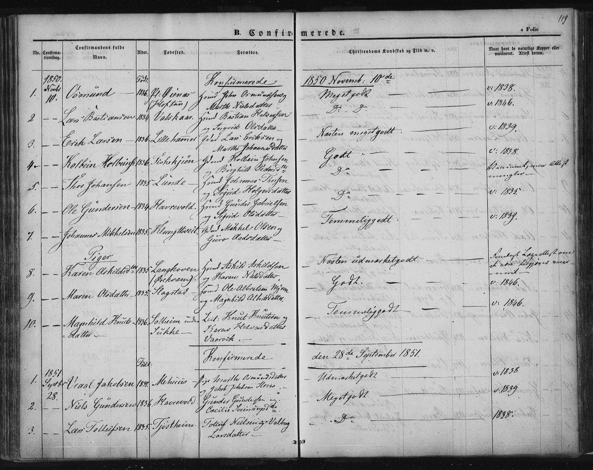 Suldal sokneprestkontor, SAST/A-101845/01/IV/L0008: Parish register (official) no. A 8, 1836-1853, p. 119