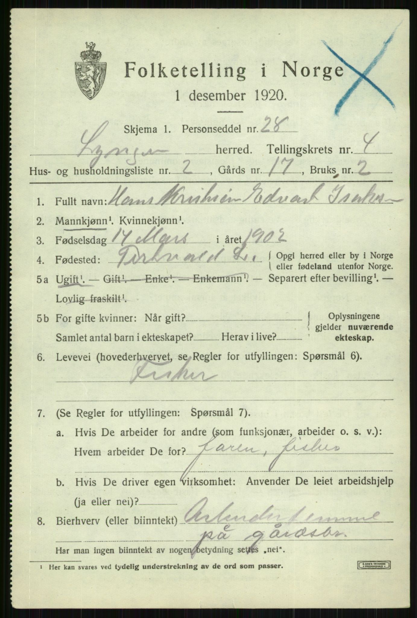 SATØ, 1920 census for Lyngen, 1920, p. 4077