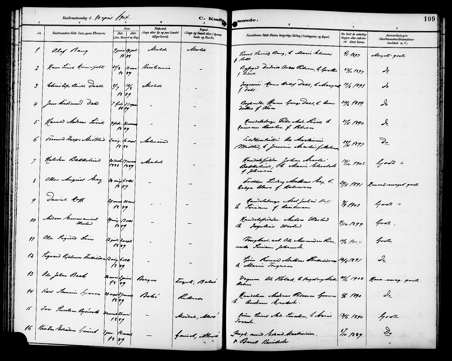 Ministerialprotokoller, klokkerbøker og fødselsregistre - Møre og Romsdal, SAT/A-1454/558/L0702: Parish register (copy) no. 558C03, 1894-1915, p. 109