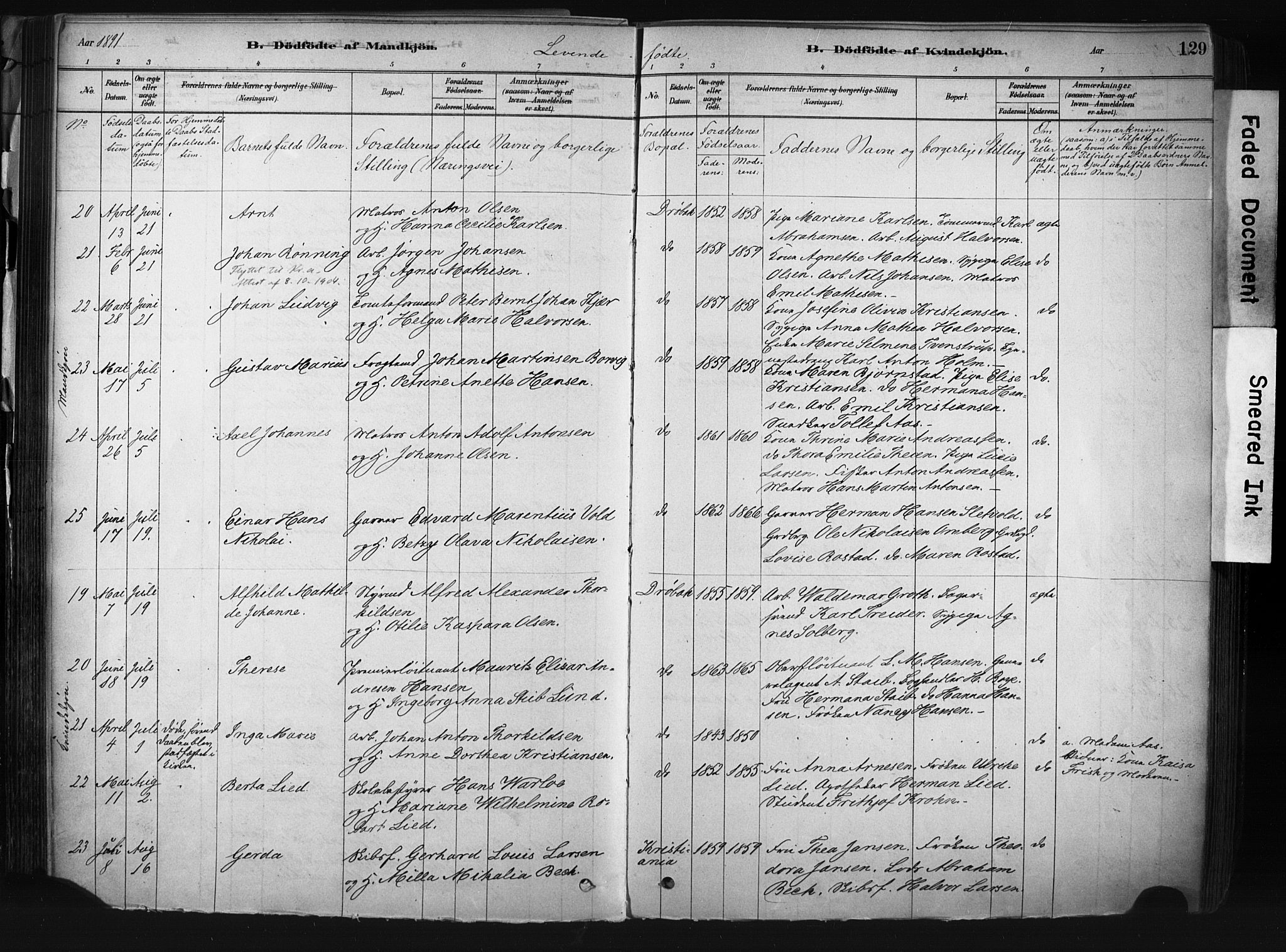 Drøbak prestekontor Kirkebøker, AV/SAO-A-10142a/F/Fb/L0001: Parish register (official) no. II 1, 1878-1891, p. 129