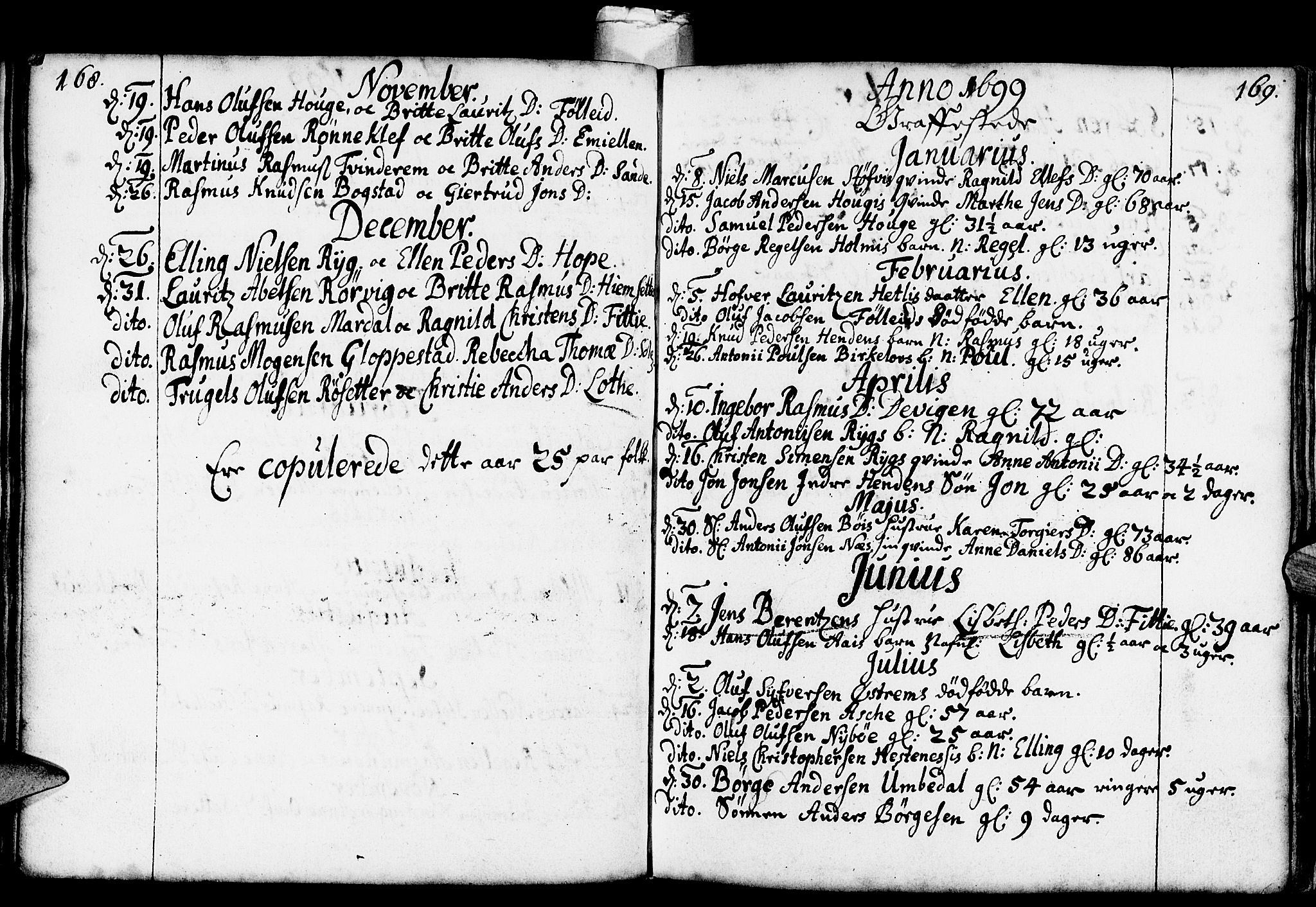 Gloppen sokneprestembete, SAB/A-80101/H/Haa/Haaa/L0001: Parish register (official) no. A 1, 1686-1711, p. 168-169
