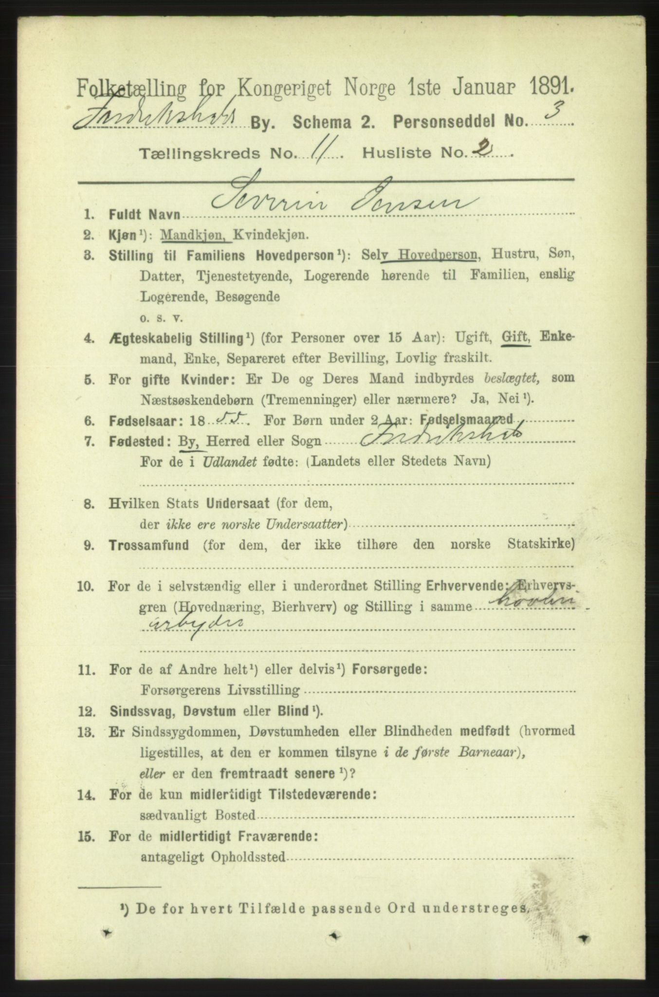 RA, 1891 census for 0101 Fredrikshald, 1891, p. 7645